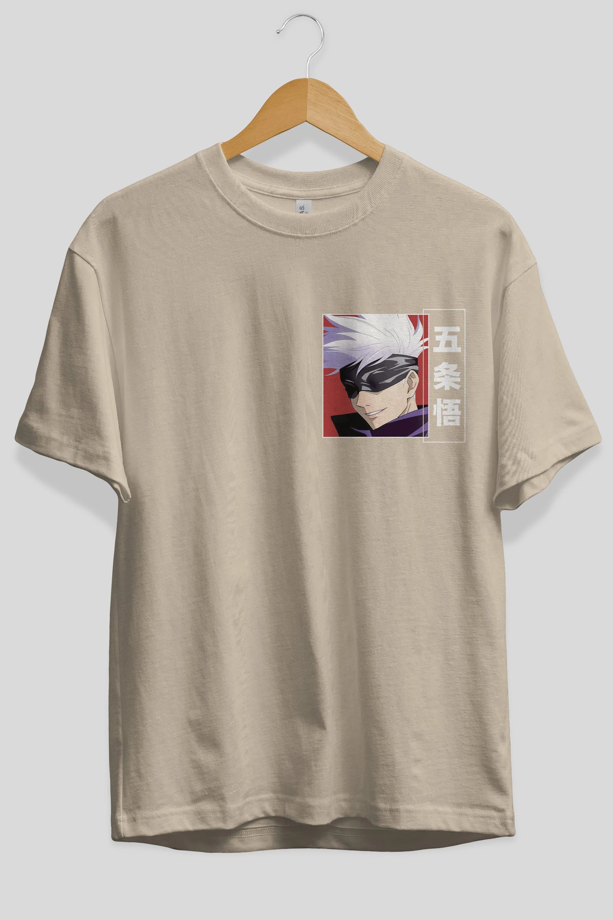 SATORU GOJO Ön Sol Baskılı Oversize t-shirt Erkek Kadın Unisex %100 Pamuk Bisiklet Yaka tişort