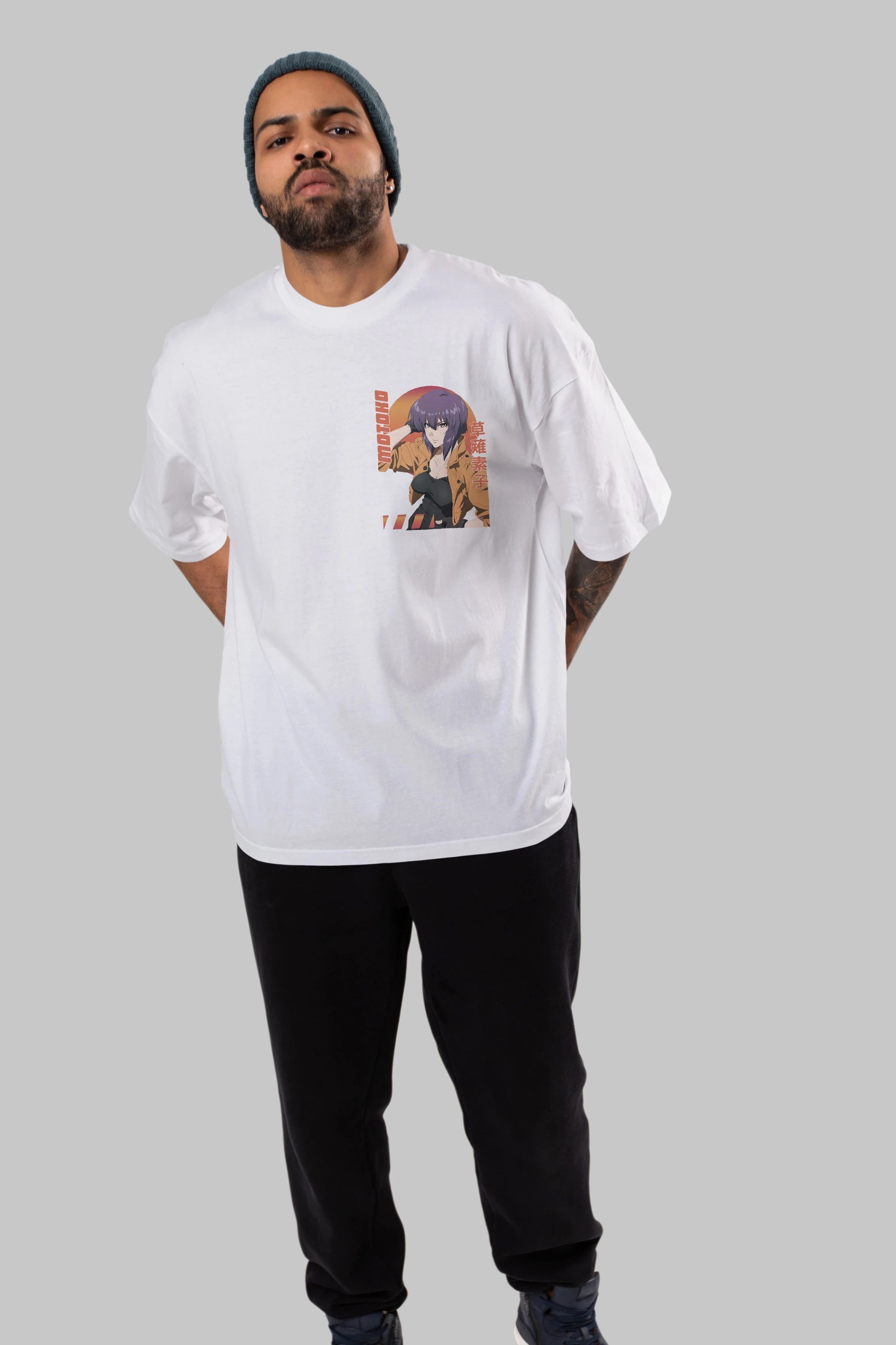 Motoko Kusanagi 9 Ön Sol Baskılı Oversize t-shirt Erkek Kadın Unisex %100 Pamuk Bisiklet Yaka tişort