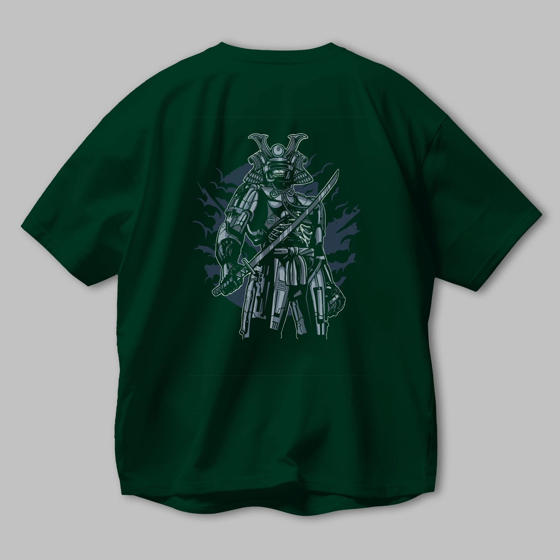 Samurai Robot Skull Arka Baskılı Oversize t-shirt Erkek Kadın Unisex %100 Pamuk