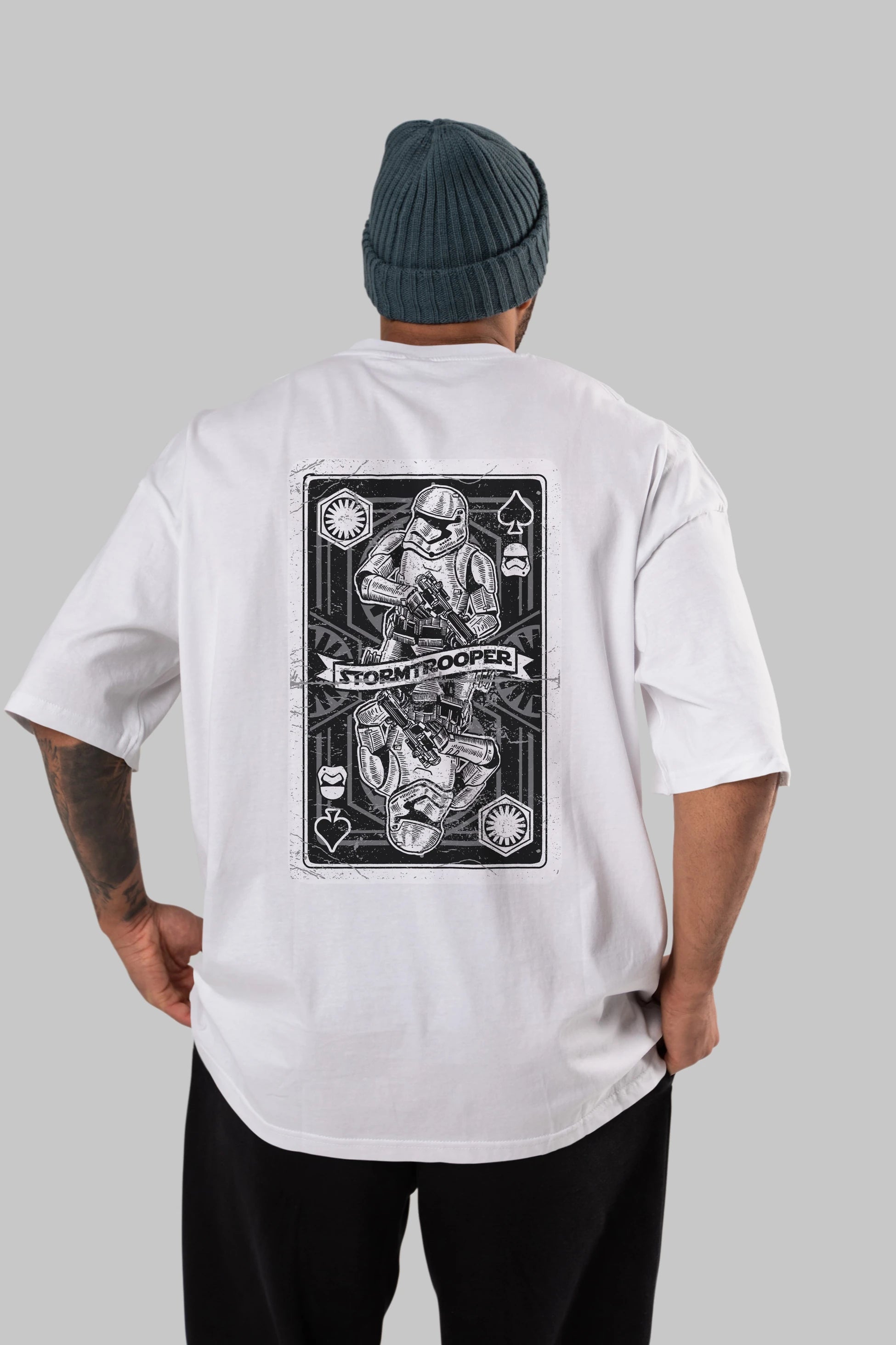 Stormtrooper Playing Card Arka Baskılı Oversize t-shirt Erkek Kadın Unisex %100 Pamuk