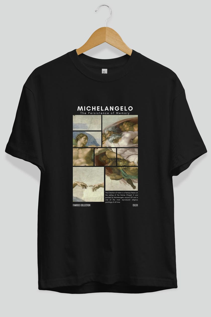 Michelangelo ön Baskılı Oversize t-shirt Erkek Kadın Bisiklet Yaka Pamuk tişort
