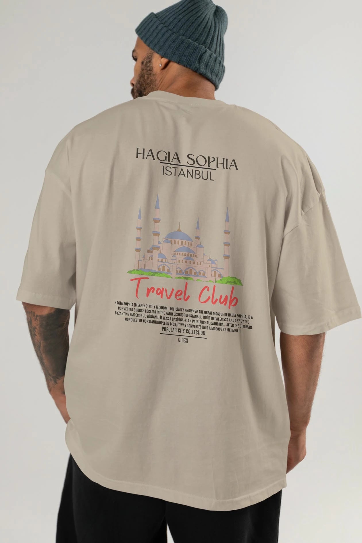 Hagia Sophia İstanbul Arka Baskılı Oversize t-shirt Erkek Kadın Pamuk Bisiklet Yaka tişort