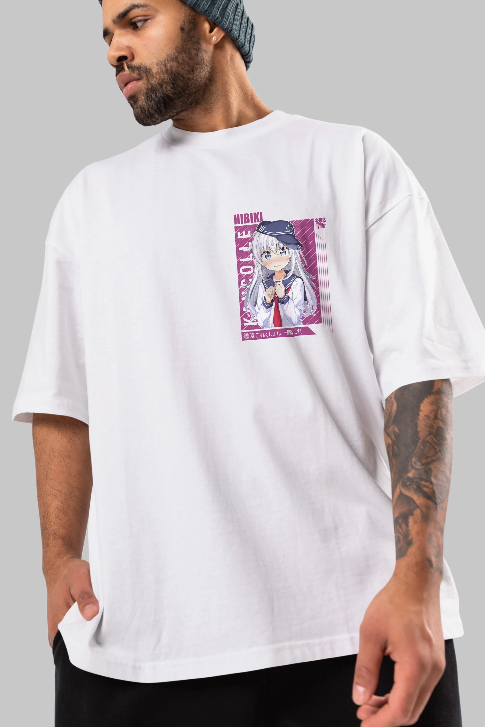 Hibiki 4 Ön Sol Baskılı Oversize t-shirt Erkek Kadın Unisex %100 Pamuk Bisiklet Yaka tişort
