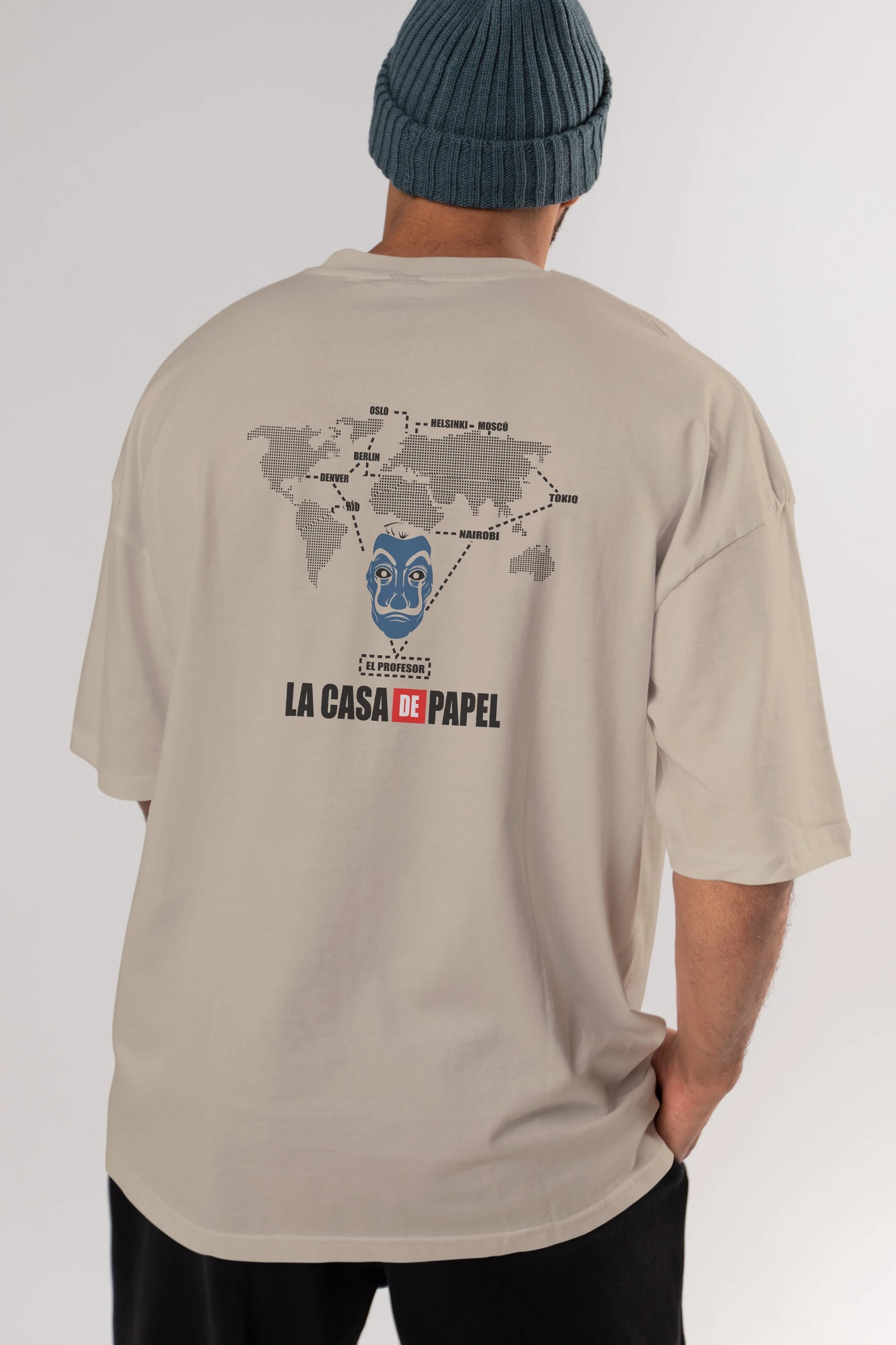 La Casa De Papel Arka Baskılı Oversize t-shirt Erkek Kadın Unisex %100 Pamuk Bisiklet Yaka tişort
