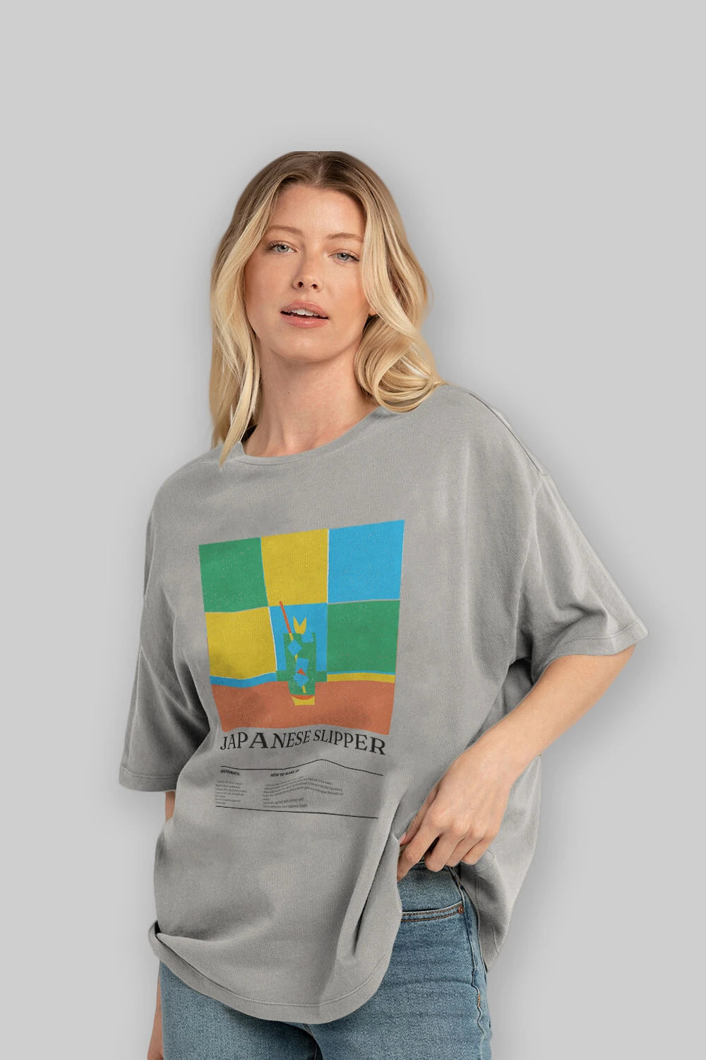 Japanese Slipper Kokteyl Ön Baskılı Oversize t-shirt Erkek Kadın %100 Pamuk Bisiklet Yaka tişort
