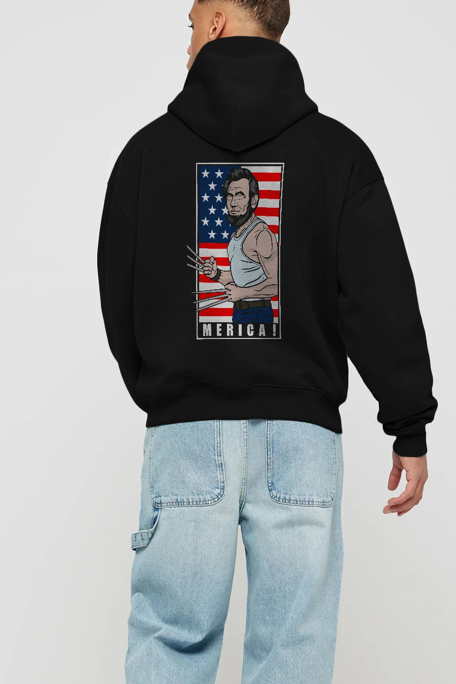 Wolverlincoln Arka Baskılı Hoodie Oversize Kapüşonlu Sweatshirt Erkek Kadın Unisex
