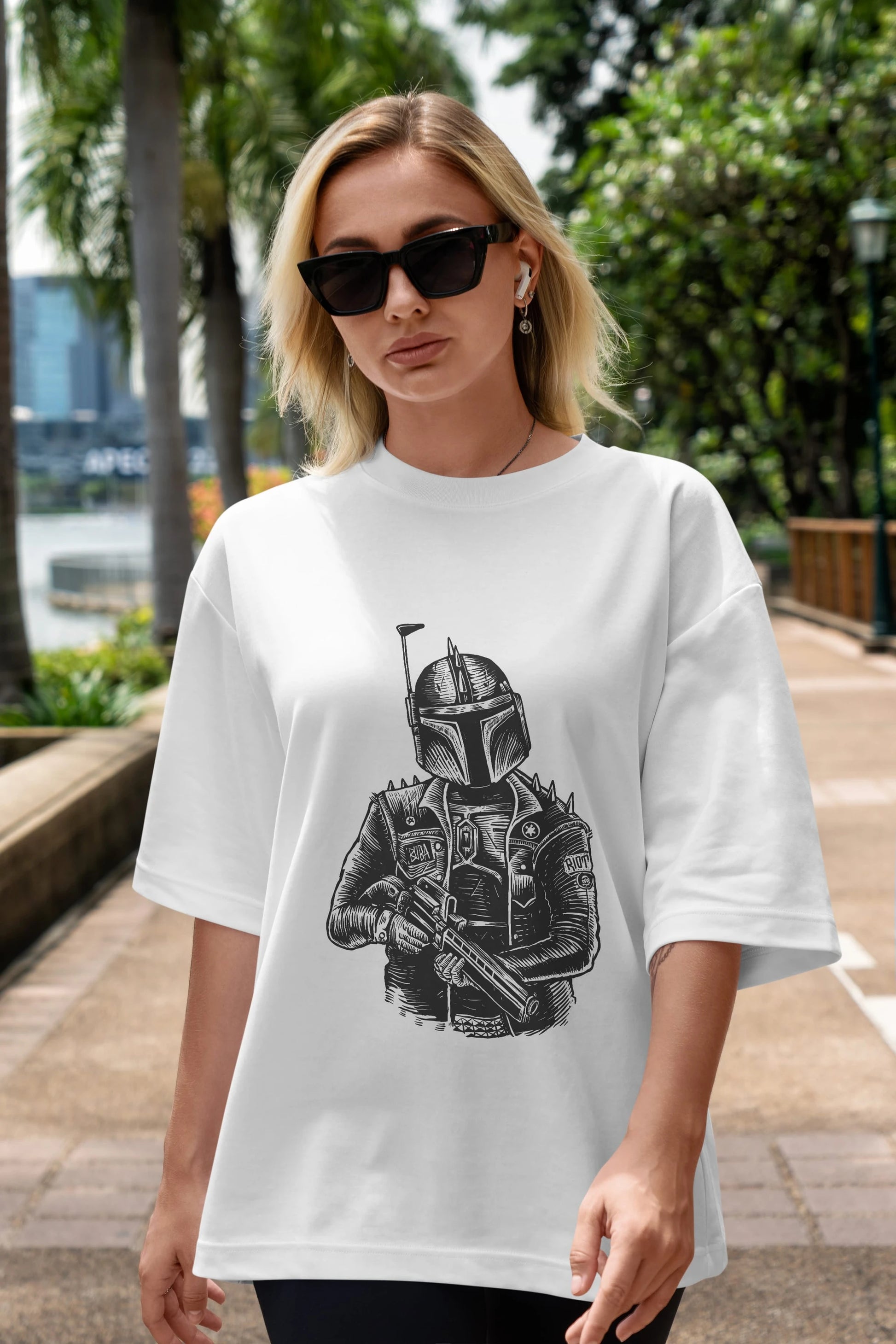 Boba Punk Ön Baskılı Oversize t-shirt Erkek Kadın Unisex %100 Pamuk tişort