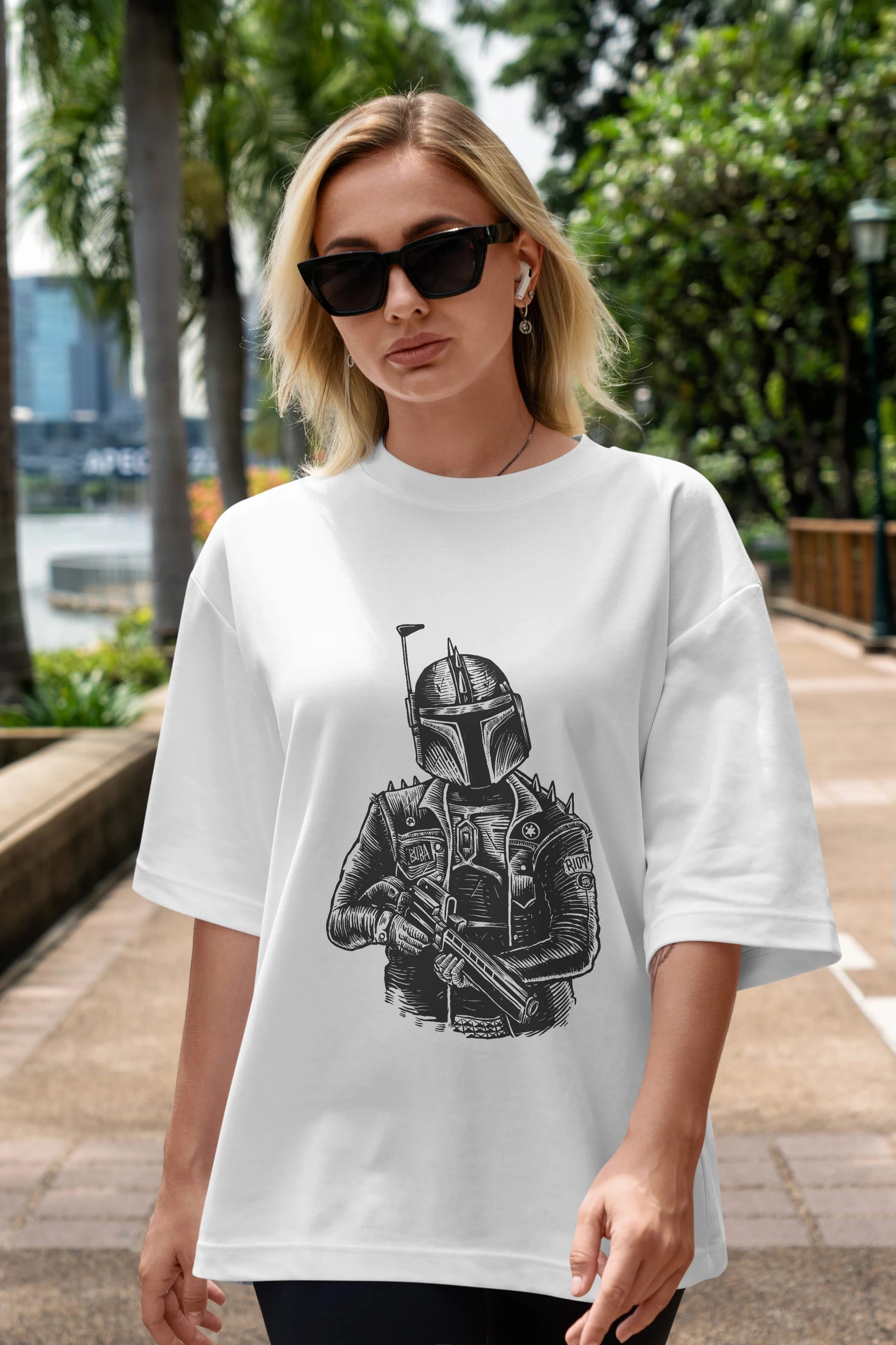Boba Punk Ön Baskılı Oversize t-shirt Erkek Kadın Unisex %100 Pamuk tişort