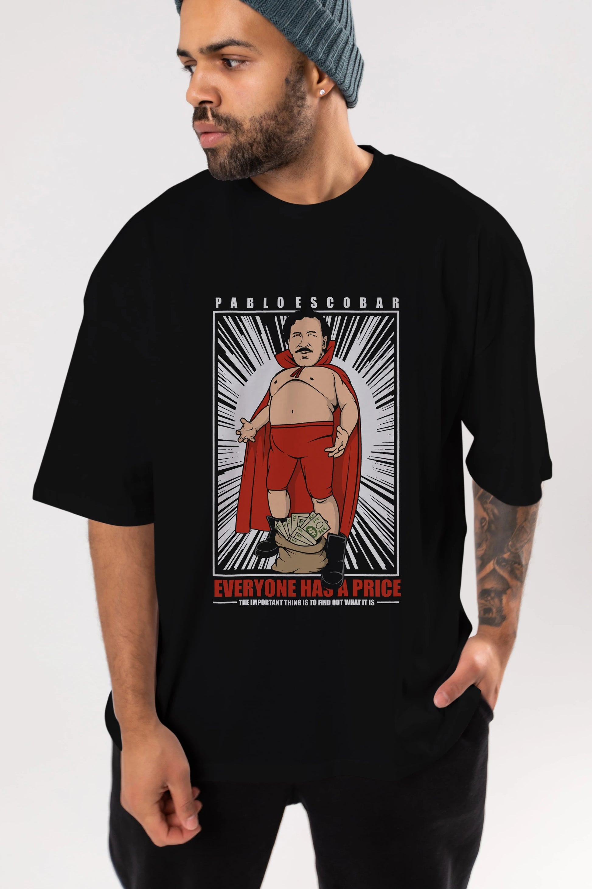Pablo Escobar Luchador Ön Baskılı Oversize t-shirt Erkek Kadın Unisex %100 Pamuk tişort