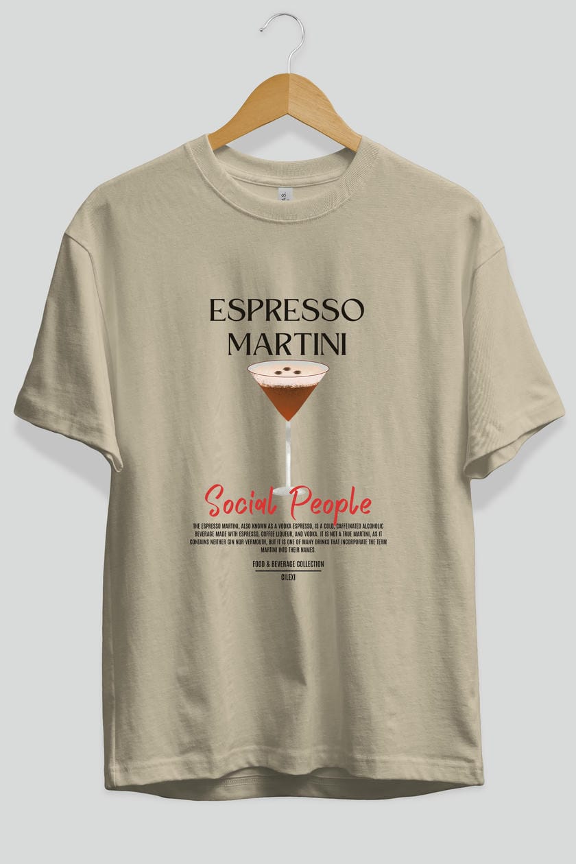 Espresso Martını Kokteyl Serisi ön Baskılı Oversize t-shirt Erkek Kadın %100 Pamuk Bisiklet Yaka tişort