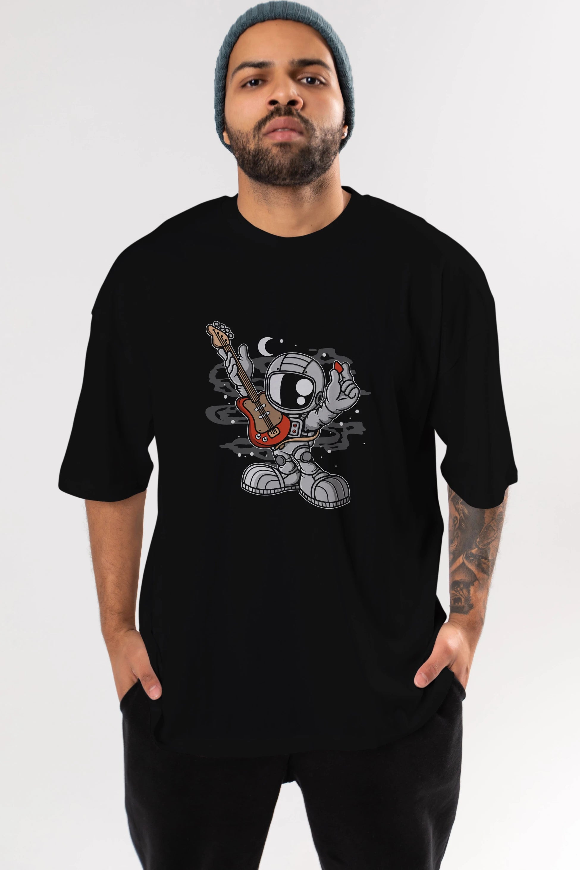 Astronaut Guitar Ön Baskılı Oversize t-shirt Erkek Kadın Unisex