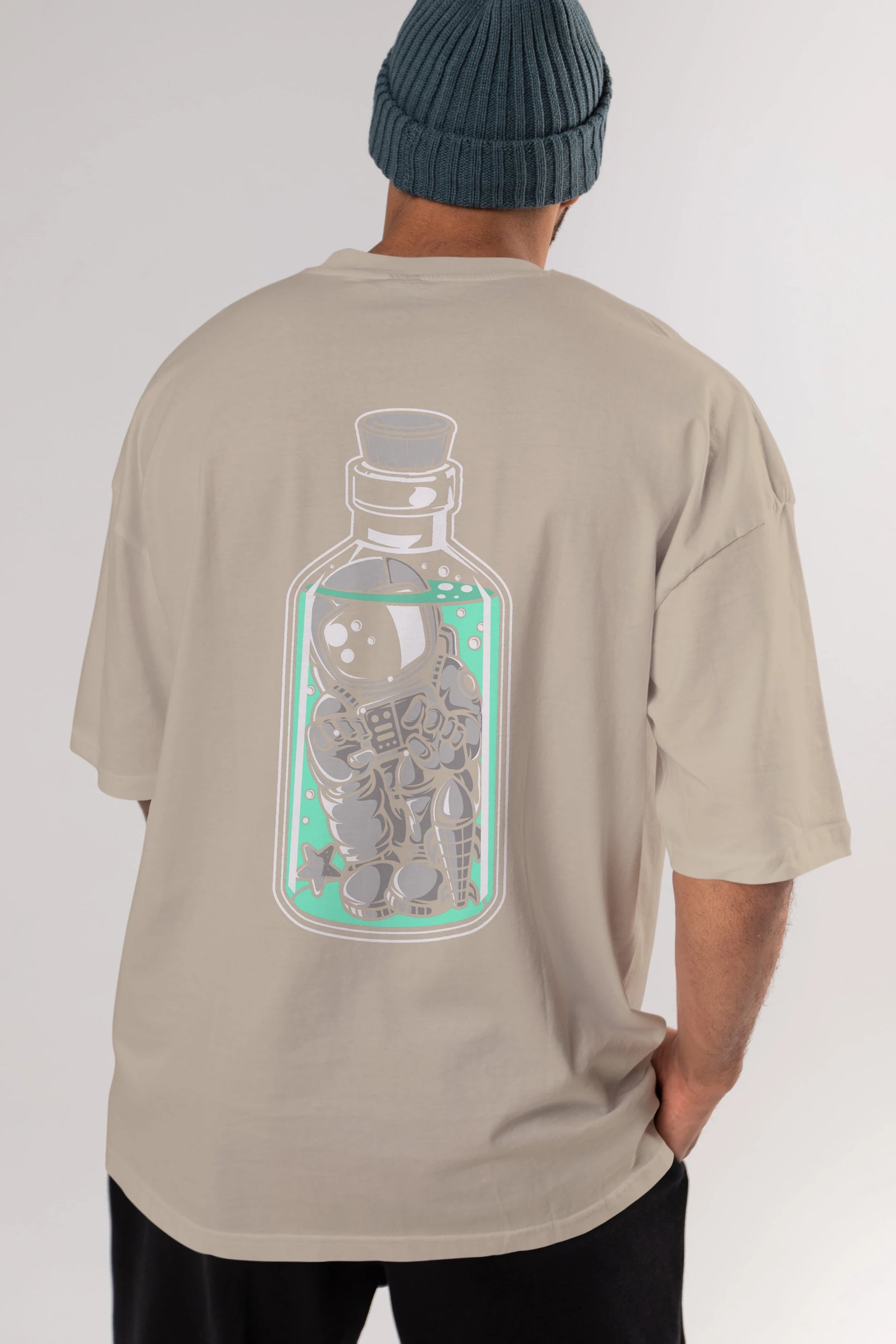 Astronaut in The Bottle Arka Baskılı Oversize t-shirt Erkek Kadın Unisex
