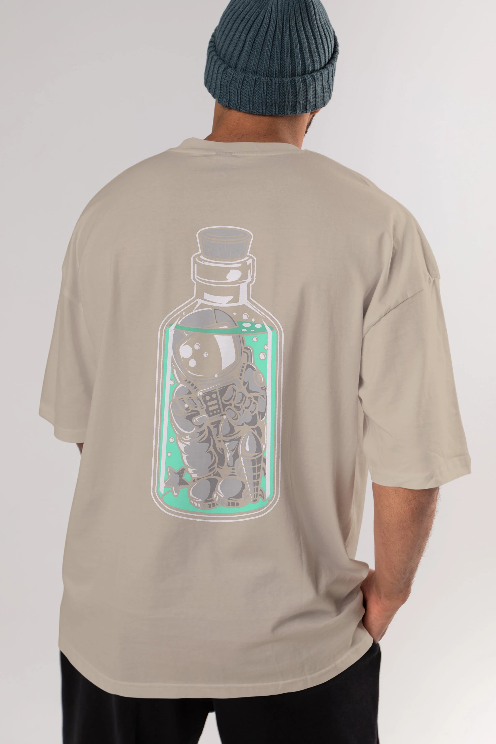 Astronaut in The Bottle Arka Baskılı Oversize t-shirt Erkek Kadın Unisex