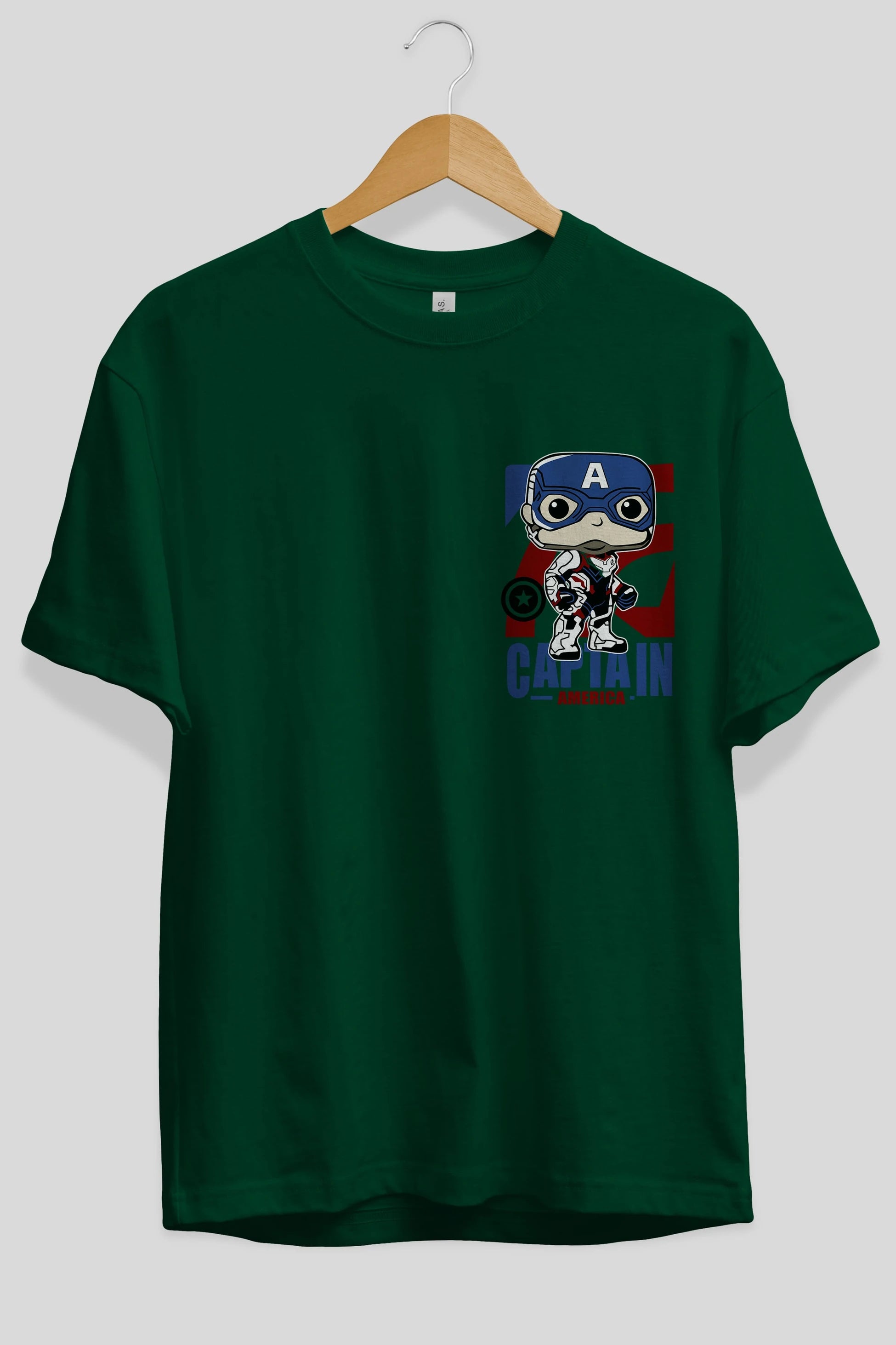 Captain America Ön Sol Baskılı Oversize t-shirt Erkek Kadın Unisex %100 Pamuk Bisiklet Yaka tişort