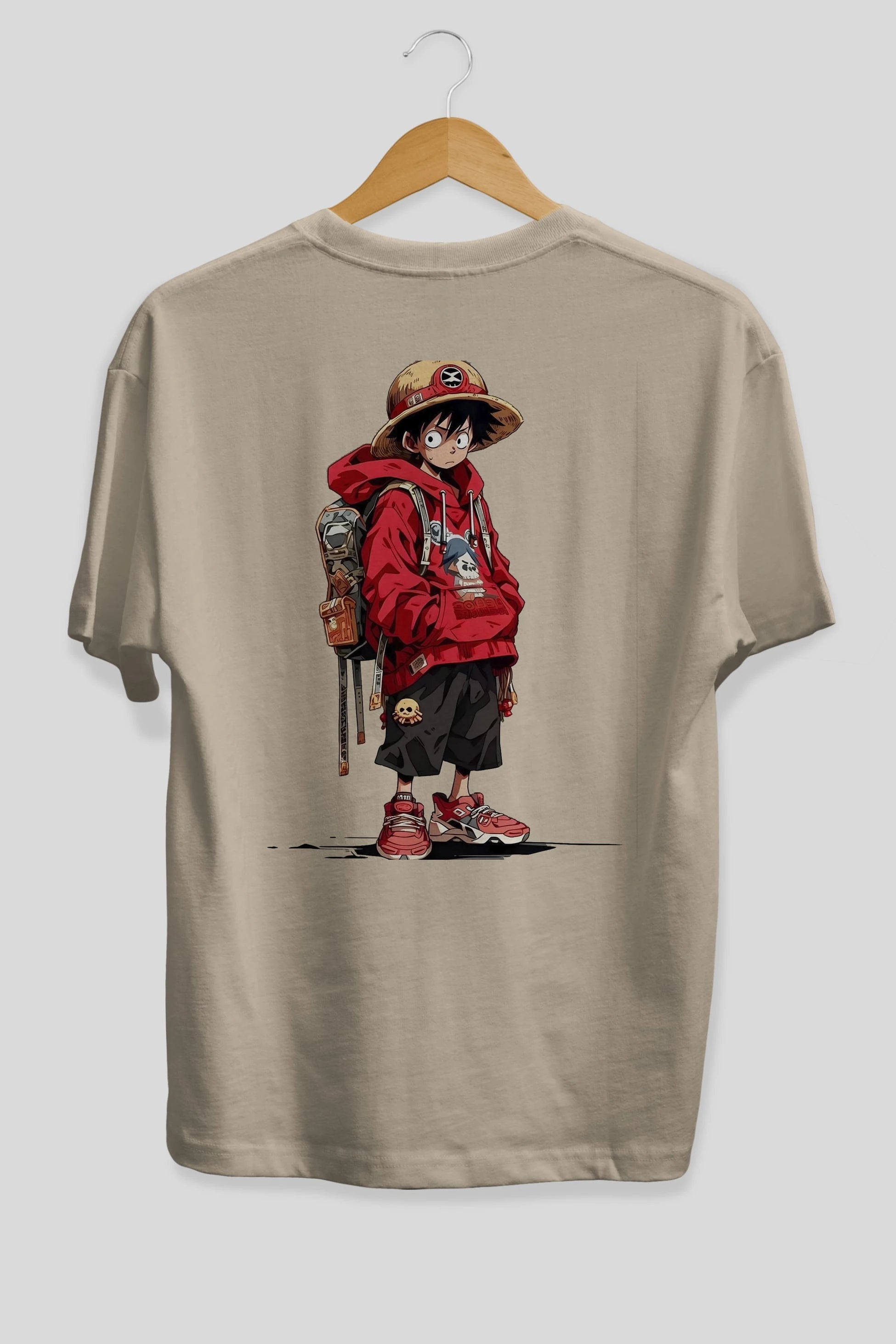 One Piece Arka Baskılı Oversize t-shirt Erkek Kadın Unisex %100 Pamuk Bisiklet Yaka tişort