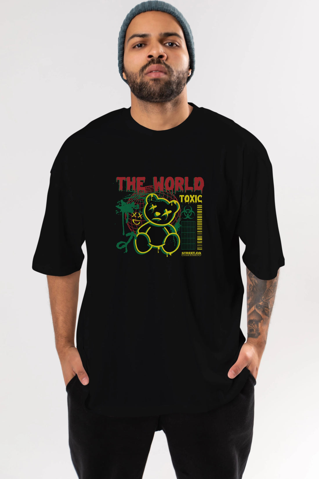 The World Toxic Bear Ön Baskılı Oversize t-shirt Erkek Kadın Unisex