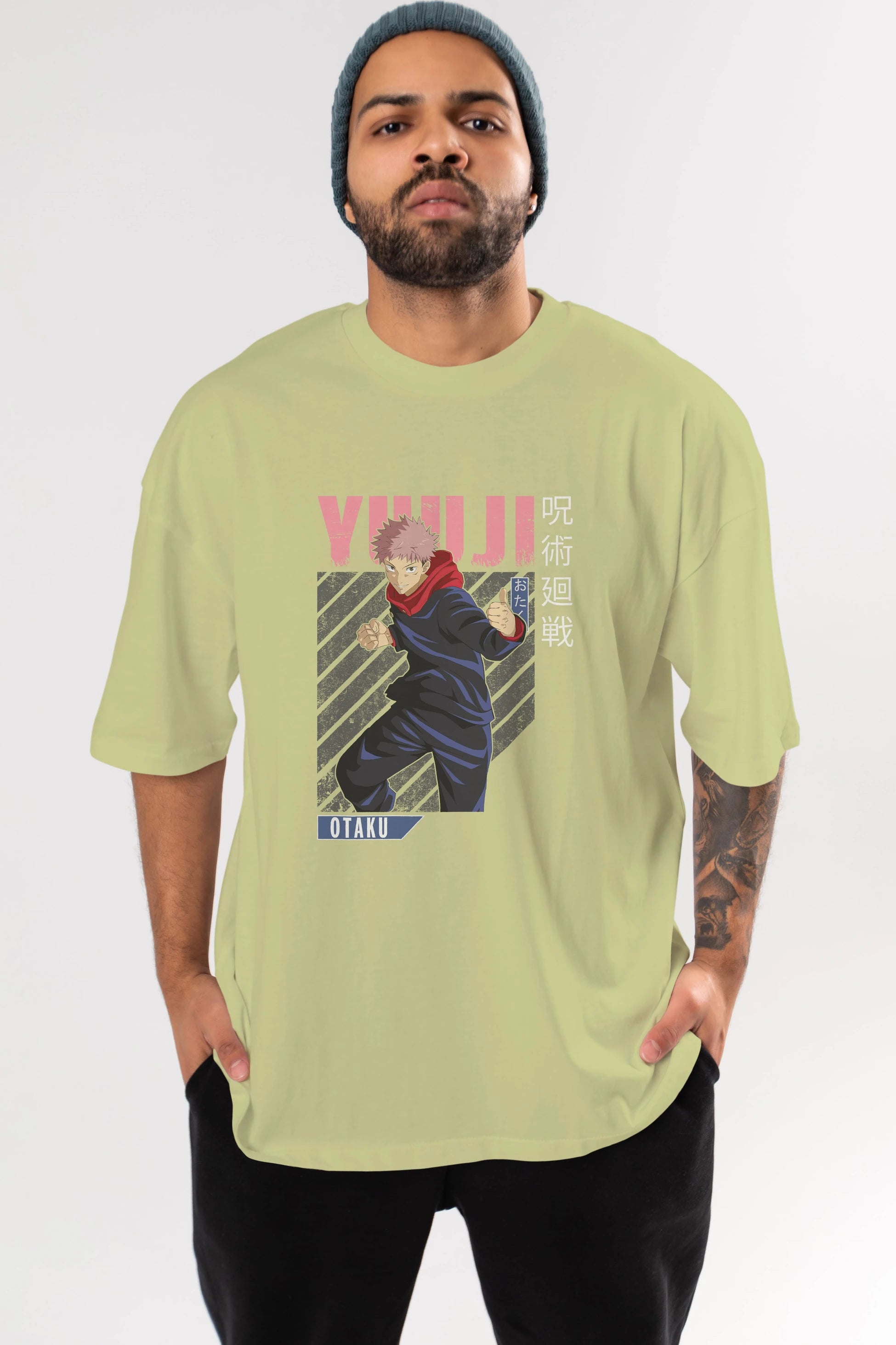 Yuuji Itadori Anime Ön Baskılı Oversize t-shirt %100 pamuk Erkek Kadın Unisex