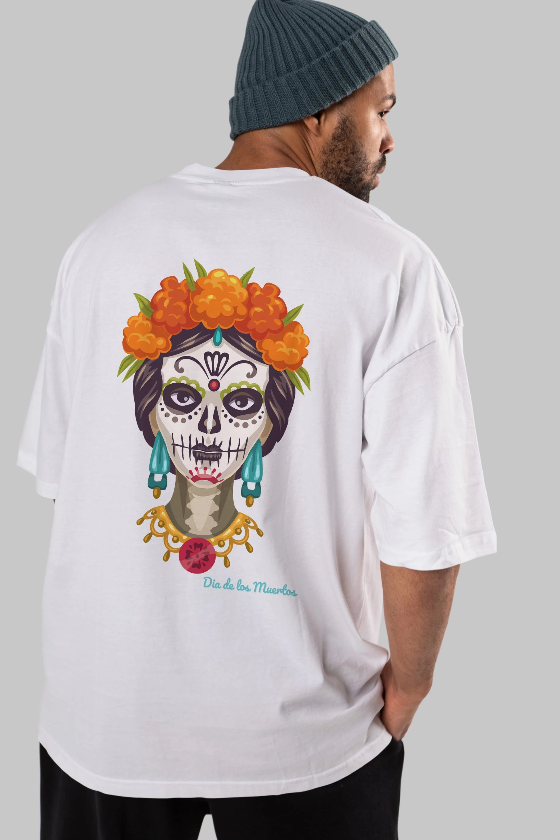 Dia de los Muertos 2 Arka Baskılı Oversize t-shirt Erkek Kadın Unisex
