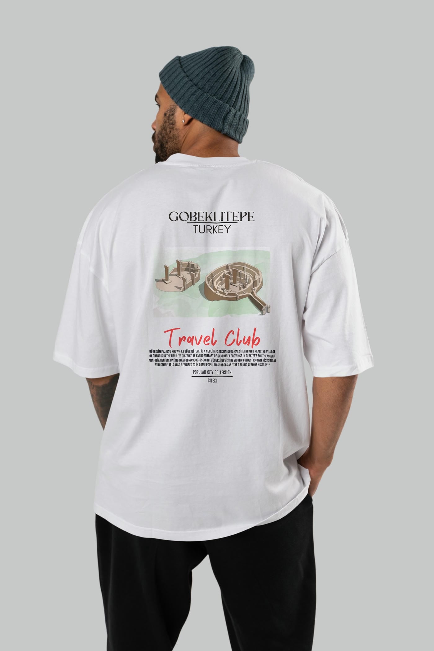 Gobeklitepe Turkey Arka Baskılı Oversize t-shirt Erkek Kadın Pamuk Bisiklet Yaka tişort