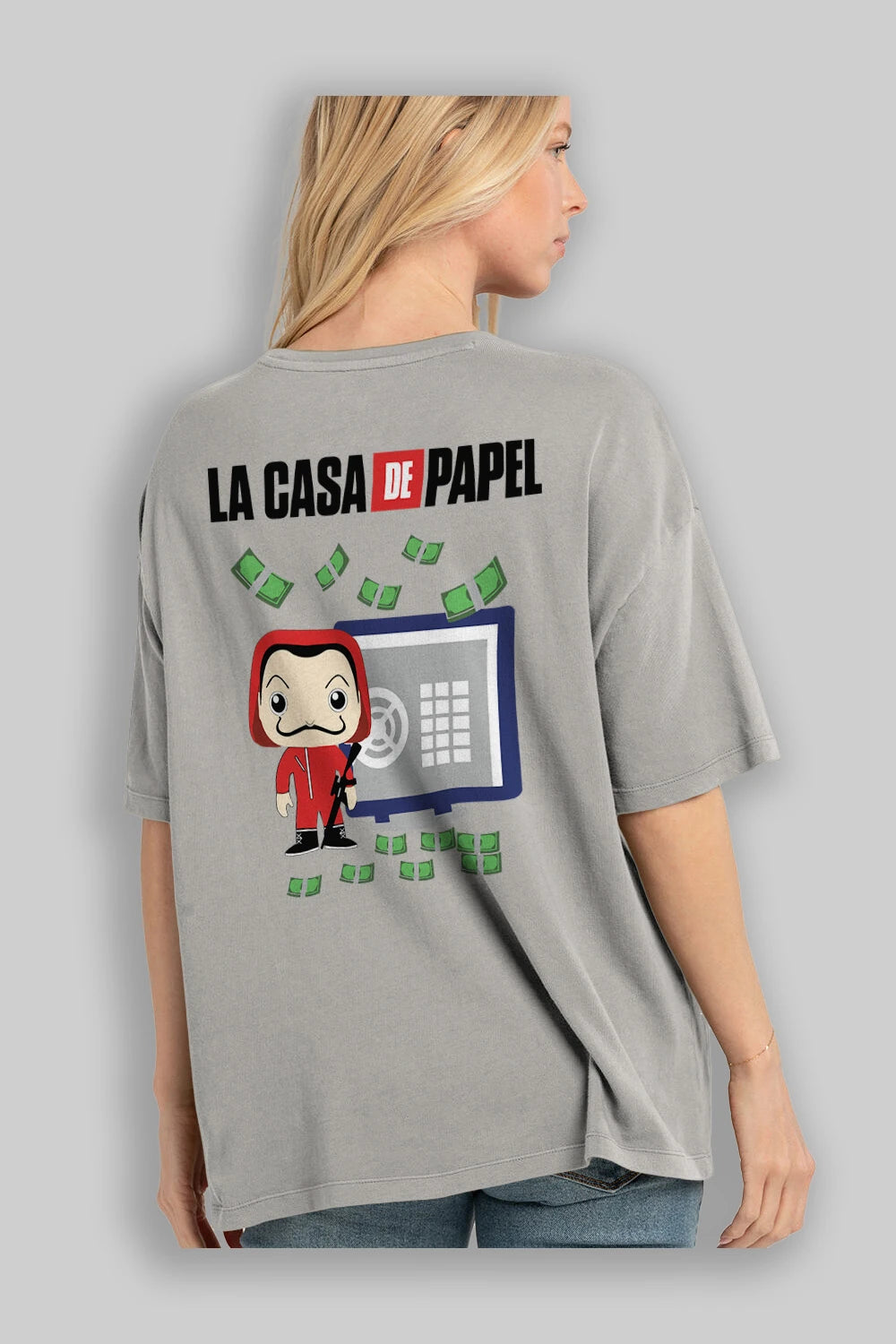 La Casa De Papel (4) Arka Baskılı Oversize t-shirt Erkek Kadın Unisex %100 Pamuk Bisiklet Yaka tişort