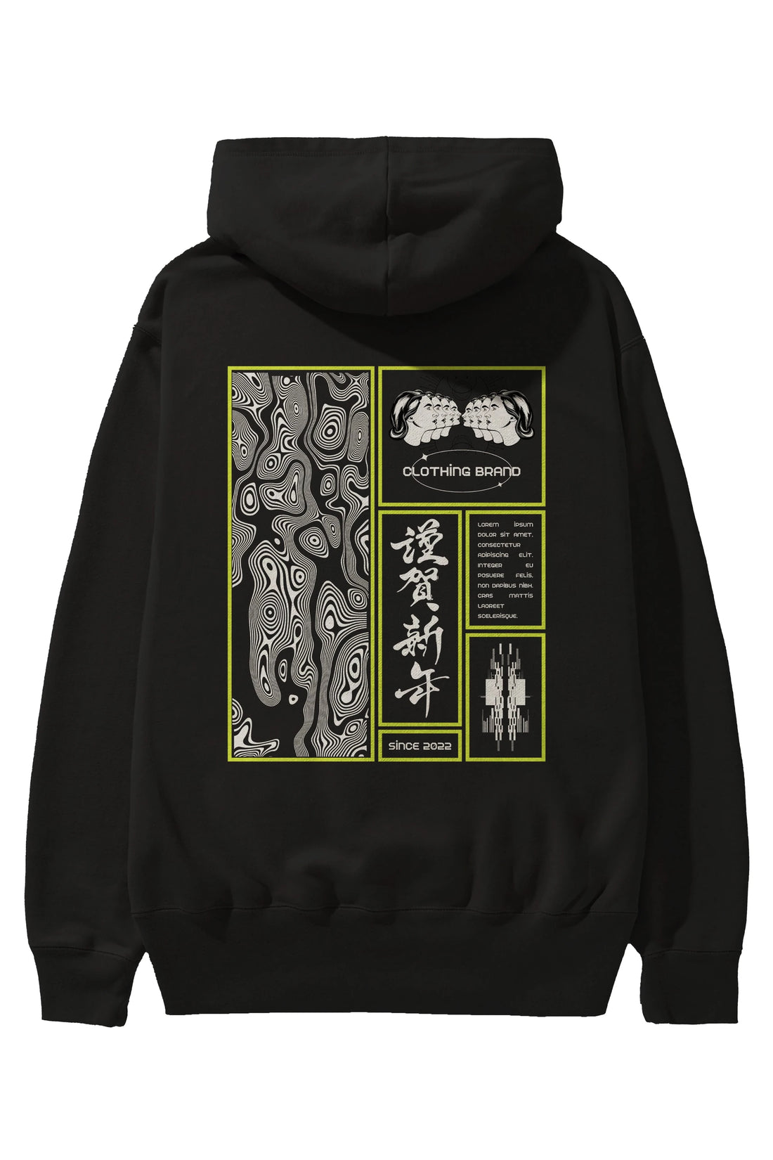 Neon Japanese Streetwear Arka Baskılı Oversize Hoodie Kapüşonlu Sweatshirt Erkek Kadın Unisex