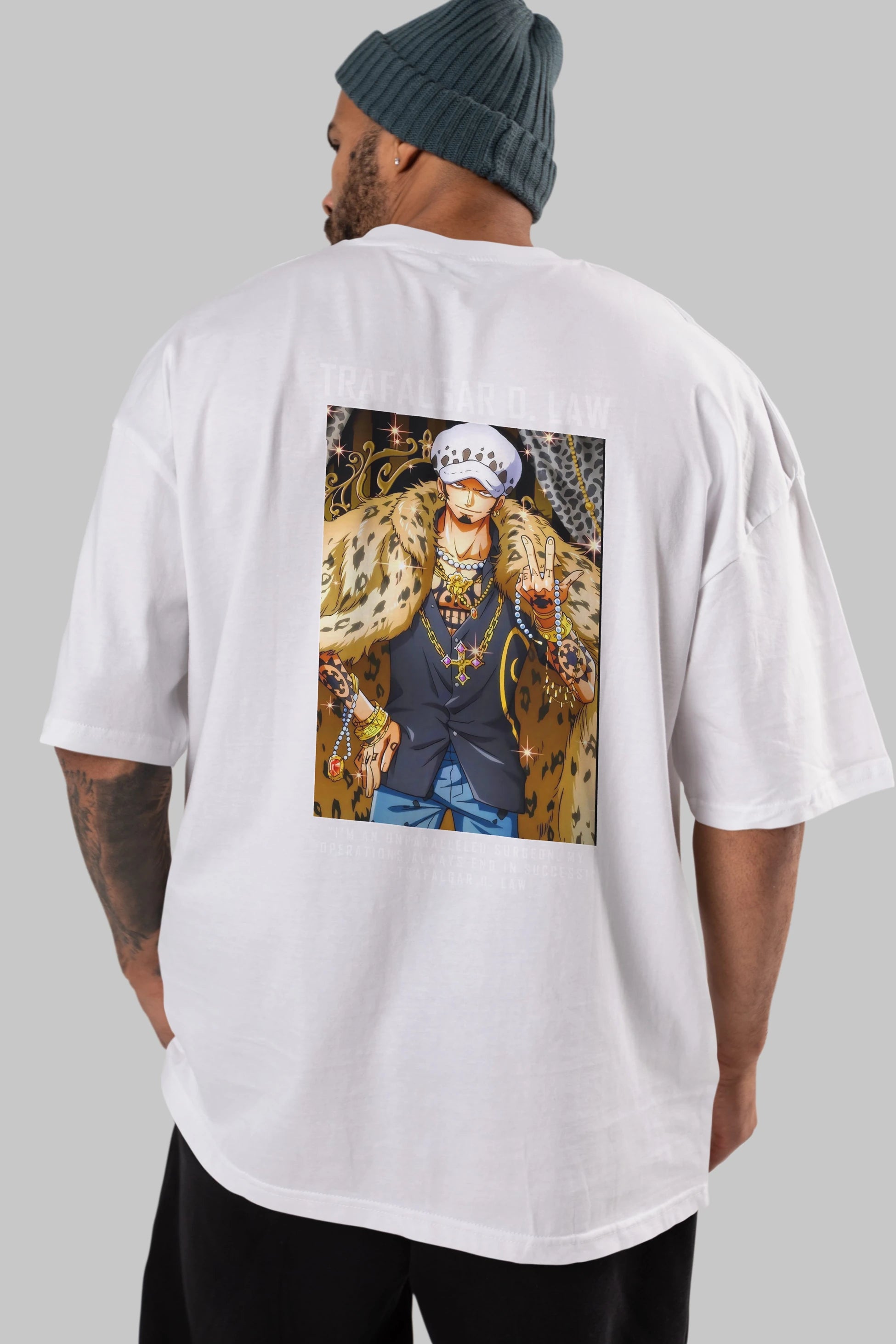 Trafalgar D. Water Law 2 Anime Arka Baskılı Oversize t-shirt Erkek Kadın Unisex %100 pamuk tişort