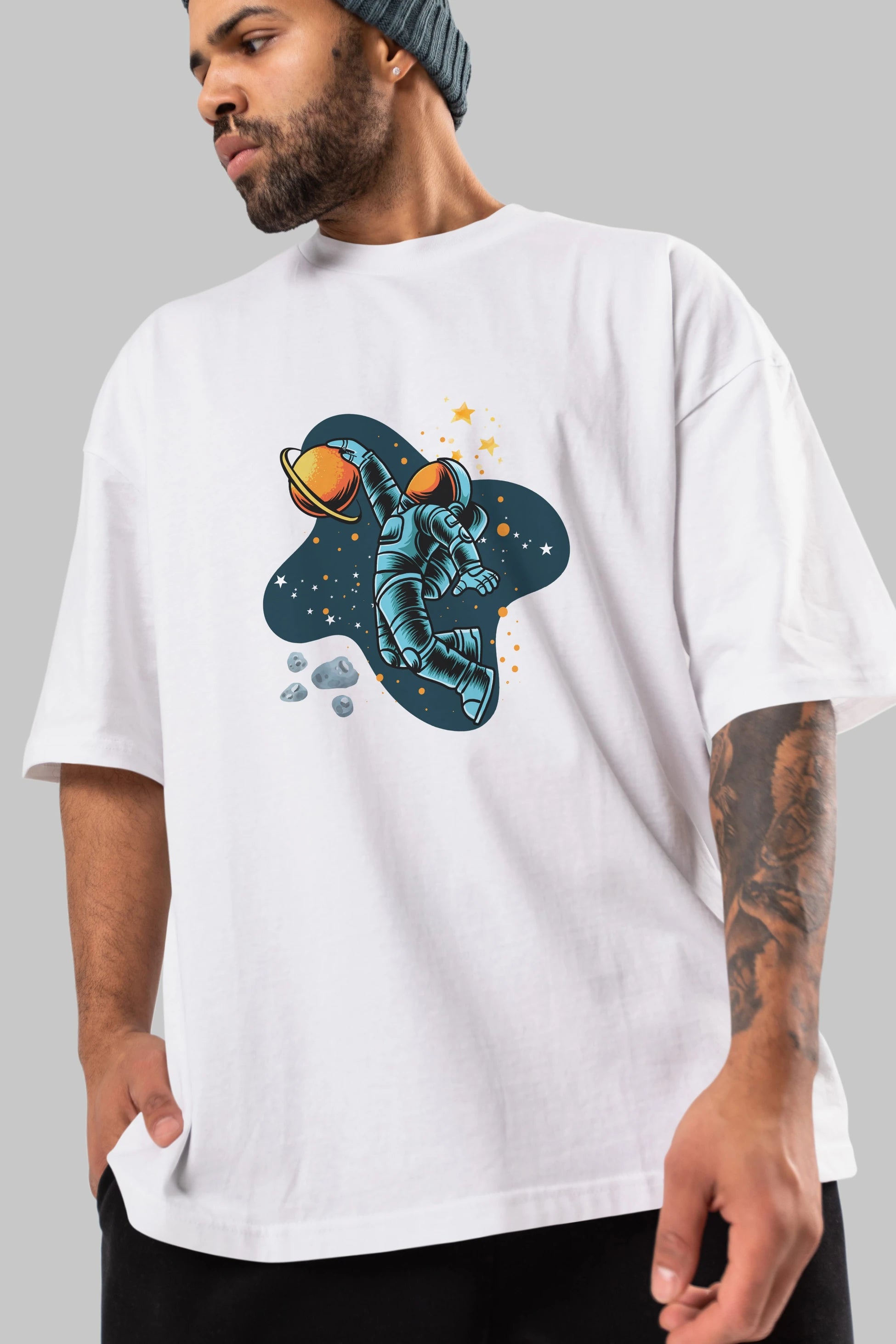 Astronot Basketbol Ön Baskılı Oversize t-shirt Erkek Kadın Unisex