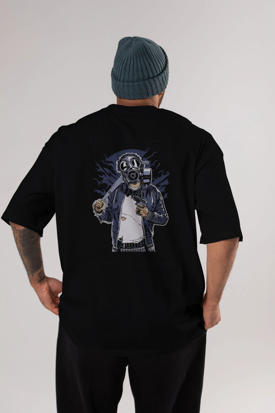 Gasmask Bastard Arka Baskılı Oversize t-shirt Erkek Kadın Unisex %100 Pamuk