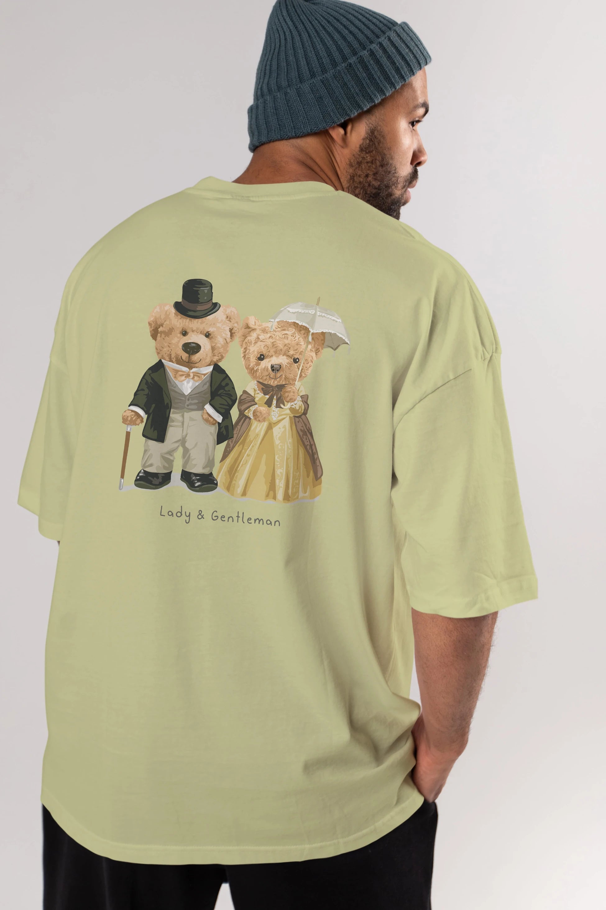 Teddy Bear Couple Arka Baskılı Oversize t-shirt Erkek Kadın Unisex %100 Pamuk