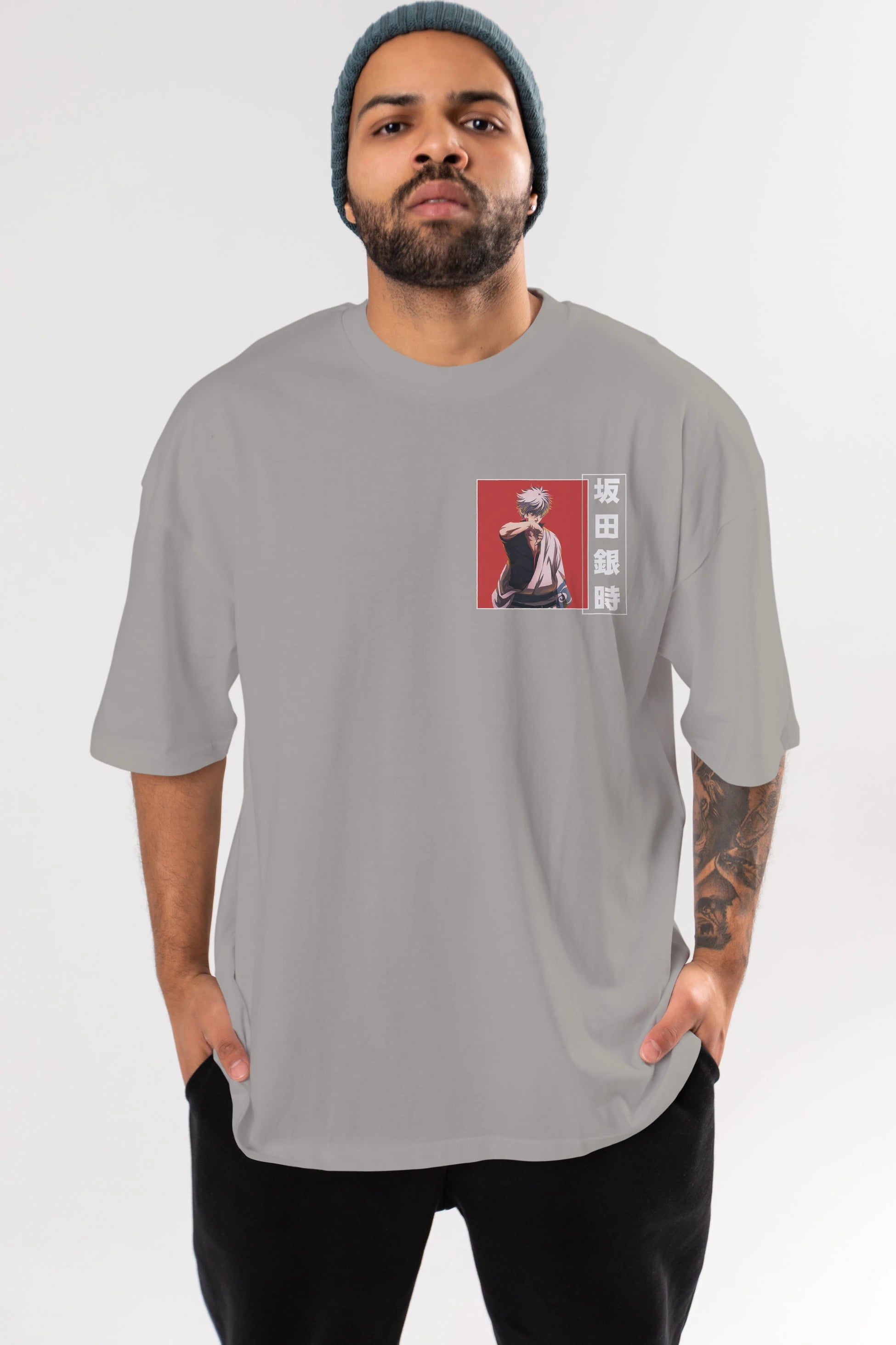 Gintoki Sakata GINTAMA 1 Ön Sol Baskılı Oversize t-shirt Erkek Kadın Unisex %100 Pamuk Bisiklet Yaka tişort