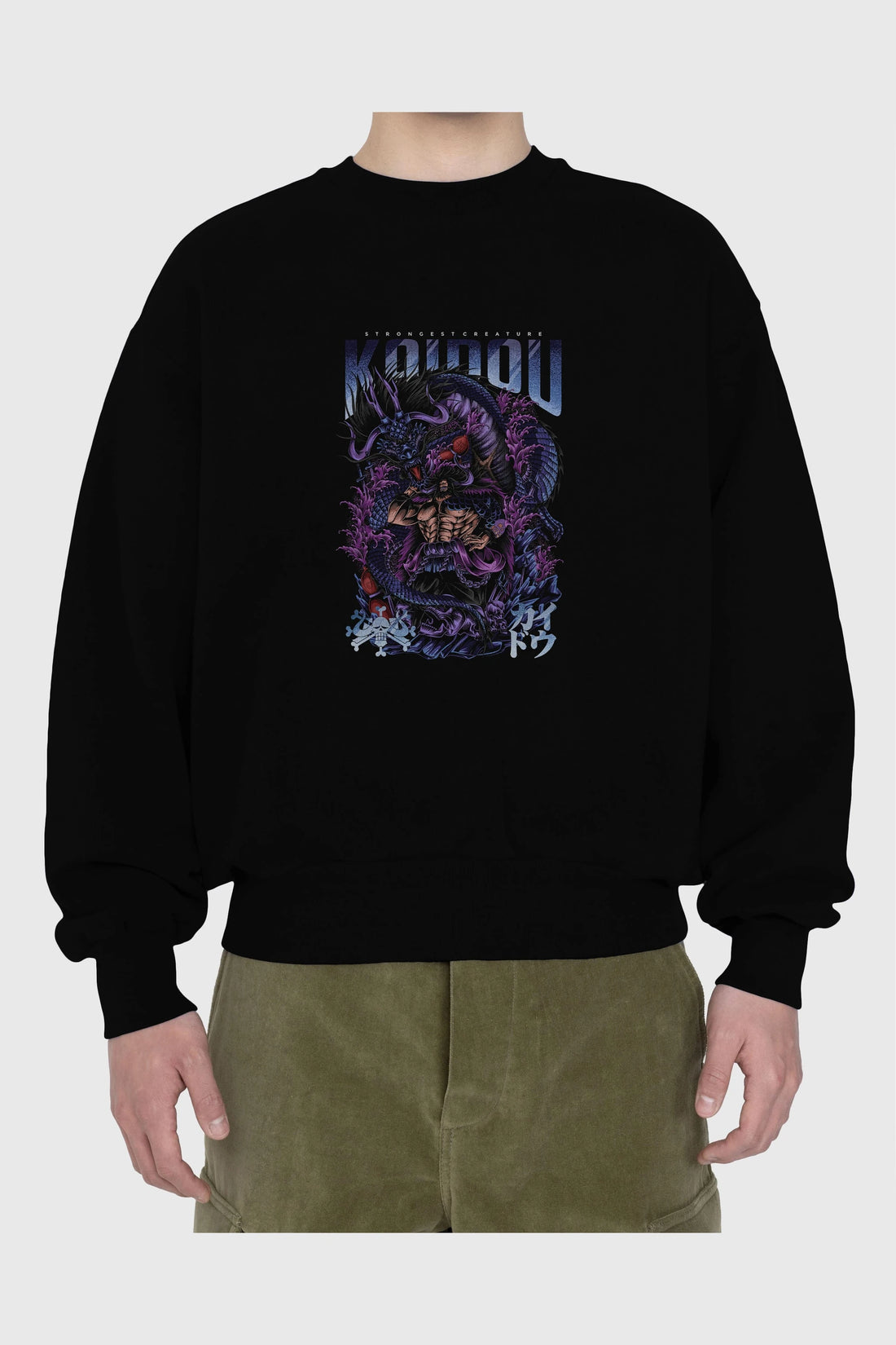 KAIDOU ONE PIECE Anime Ön Baskılı Oversize Sweatshirt Erkek Kadın Unisex