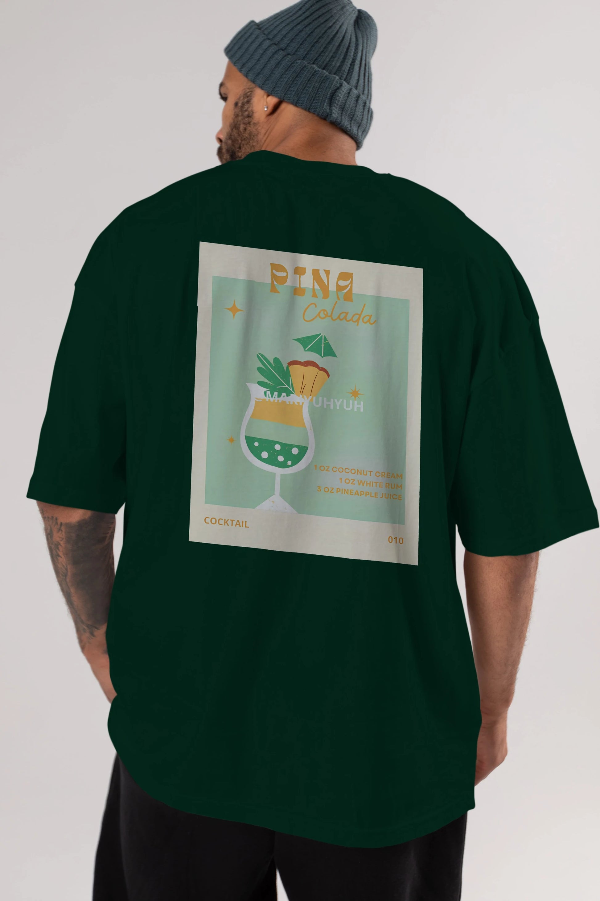 Pina Colada Arka Baskılı Oversize t-shirt Erkek Kadın Unisex %100 Pamuk Bisiklet Yaka tişort
