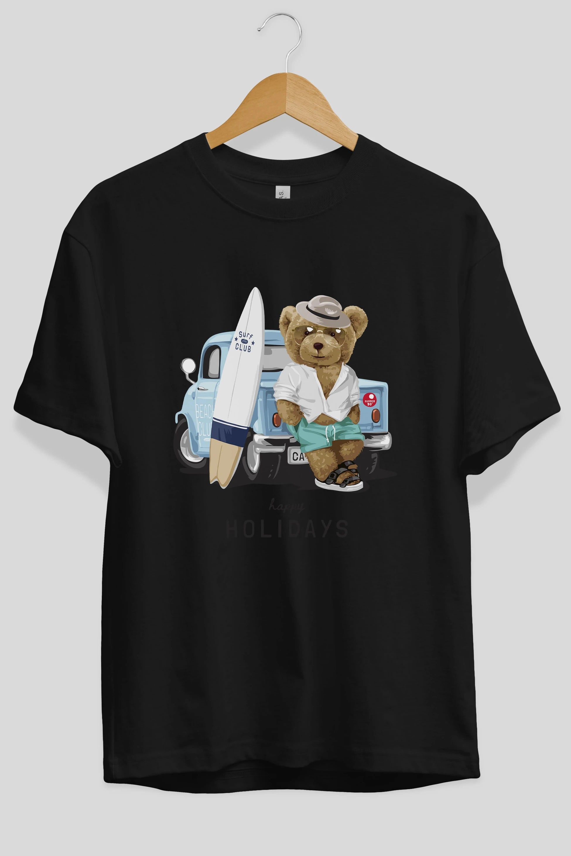 Teddy Bear Surf Club Ön Baskılı Oversize t-shirt Erkek Kadın Unisex %100 Pamuk
