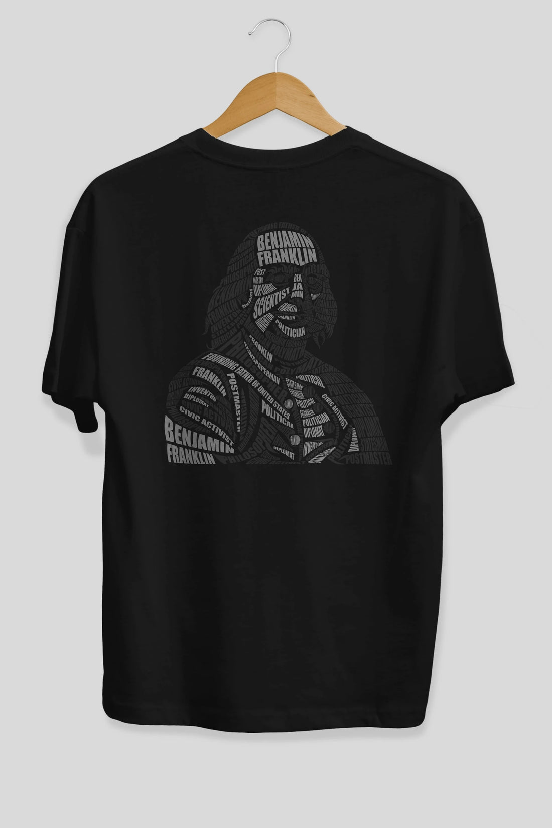 Benjamin Franklin Calligram Arka Baskılı Oversize t-shirt %100 pamuk Erkek Kadın Unisex