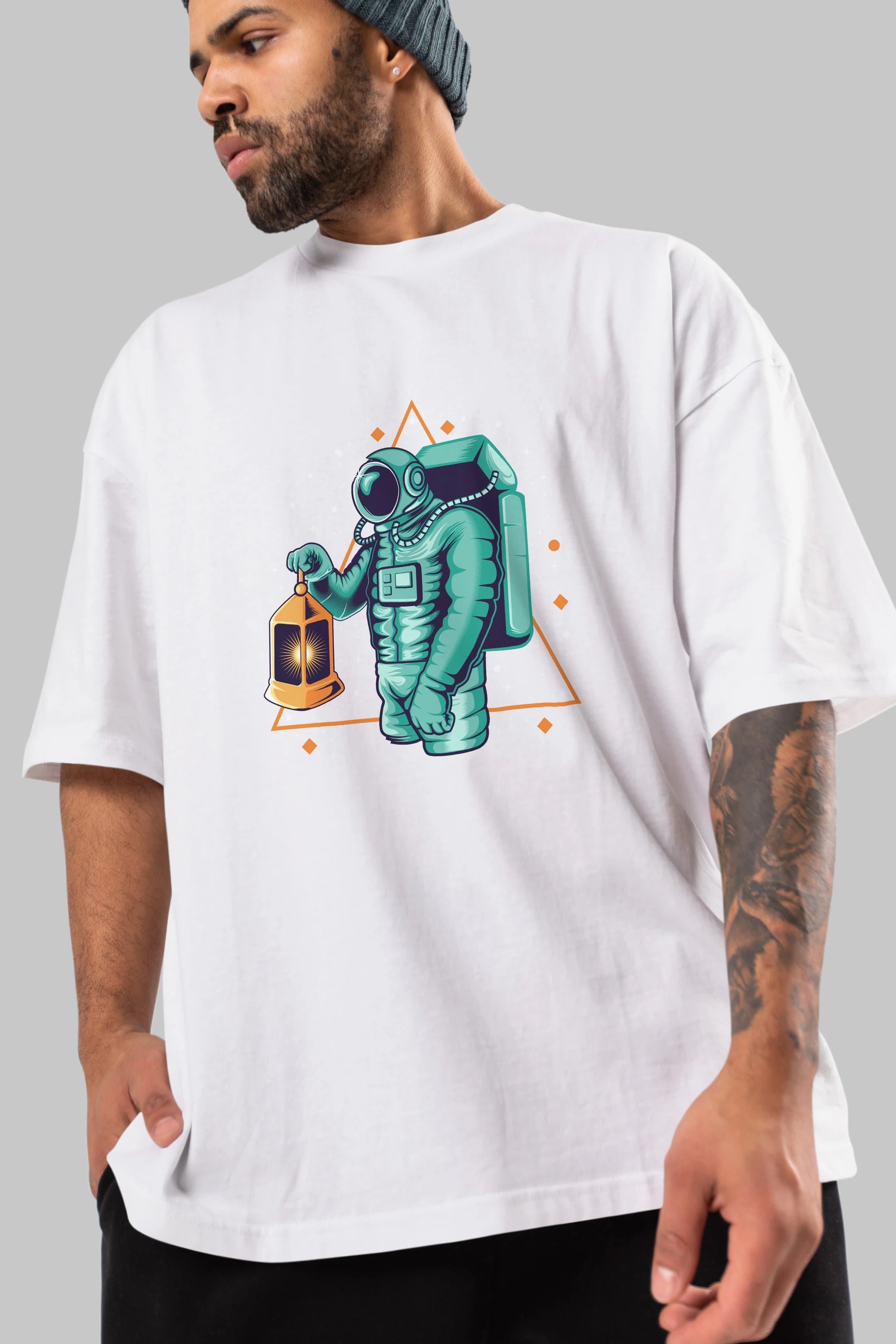 Astronaut Lantern Ön Baskılı Oversize t-shirt Erkek Kadın Unisex