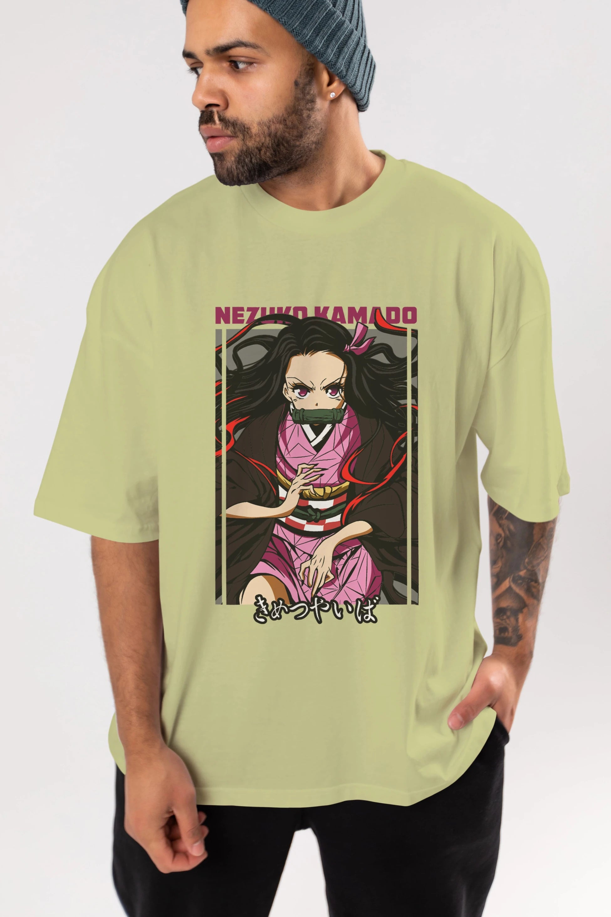 Nezuko Kamado 1 Anime Ön Baskılı Oversize t-shirt %100 pamuk Erkek Kadın Unisex
