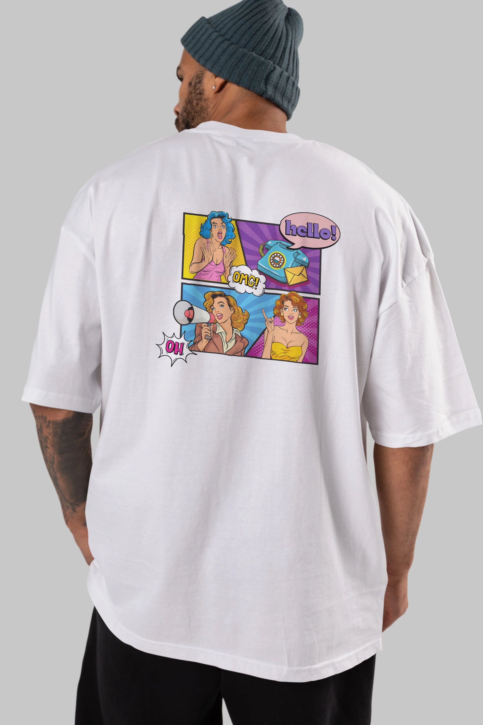 Hello OMG Arka Baskılı Oversize t-shirt Erkek Kadın Unisex