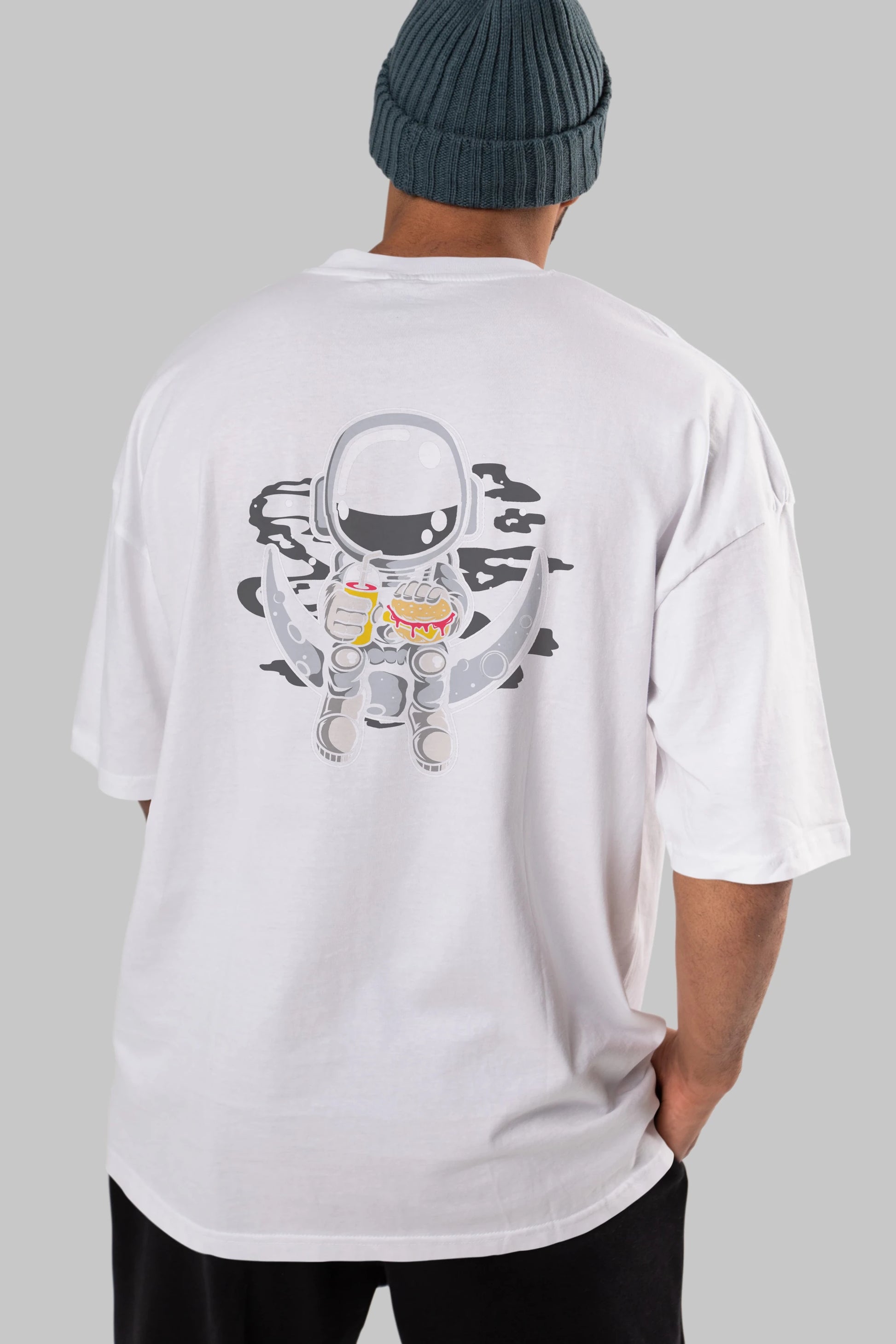 Astronaut Crescent Arka Baskılı Oversize t-shirt Erkek Kadın Unisex