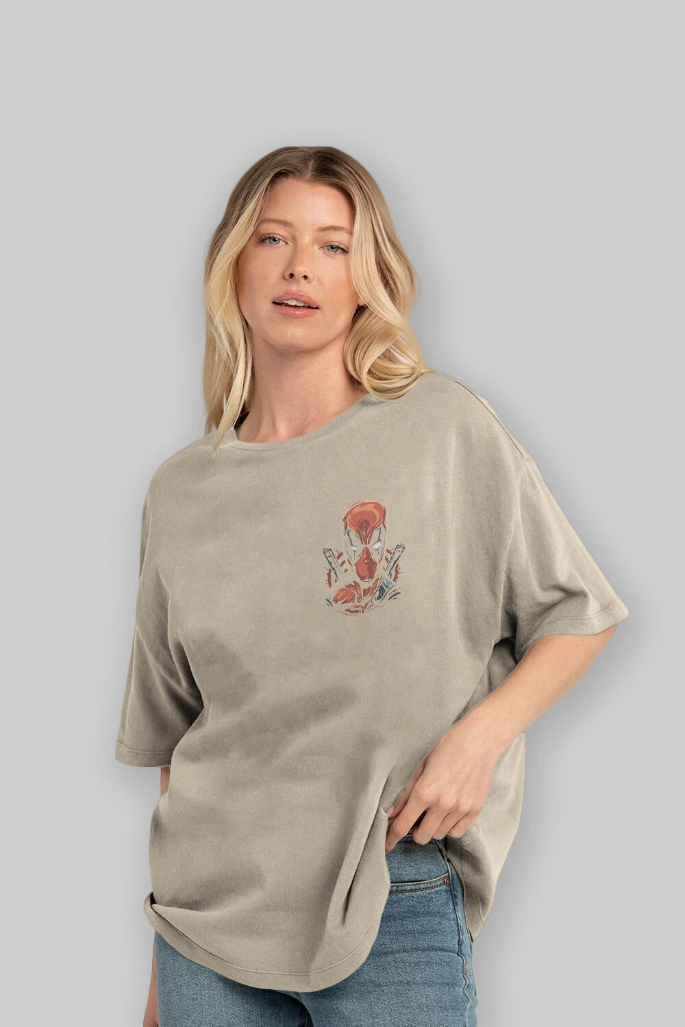 Deadpool (10) Ön Sol Baskılı Oversize t-shirt Erkek Kadın Unisex %100 Pamuk Bisiklet Yaka tişort