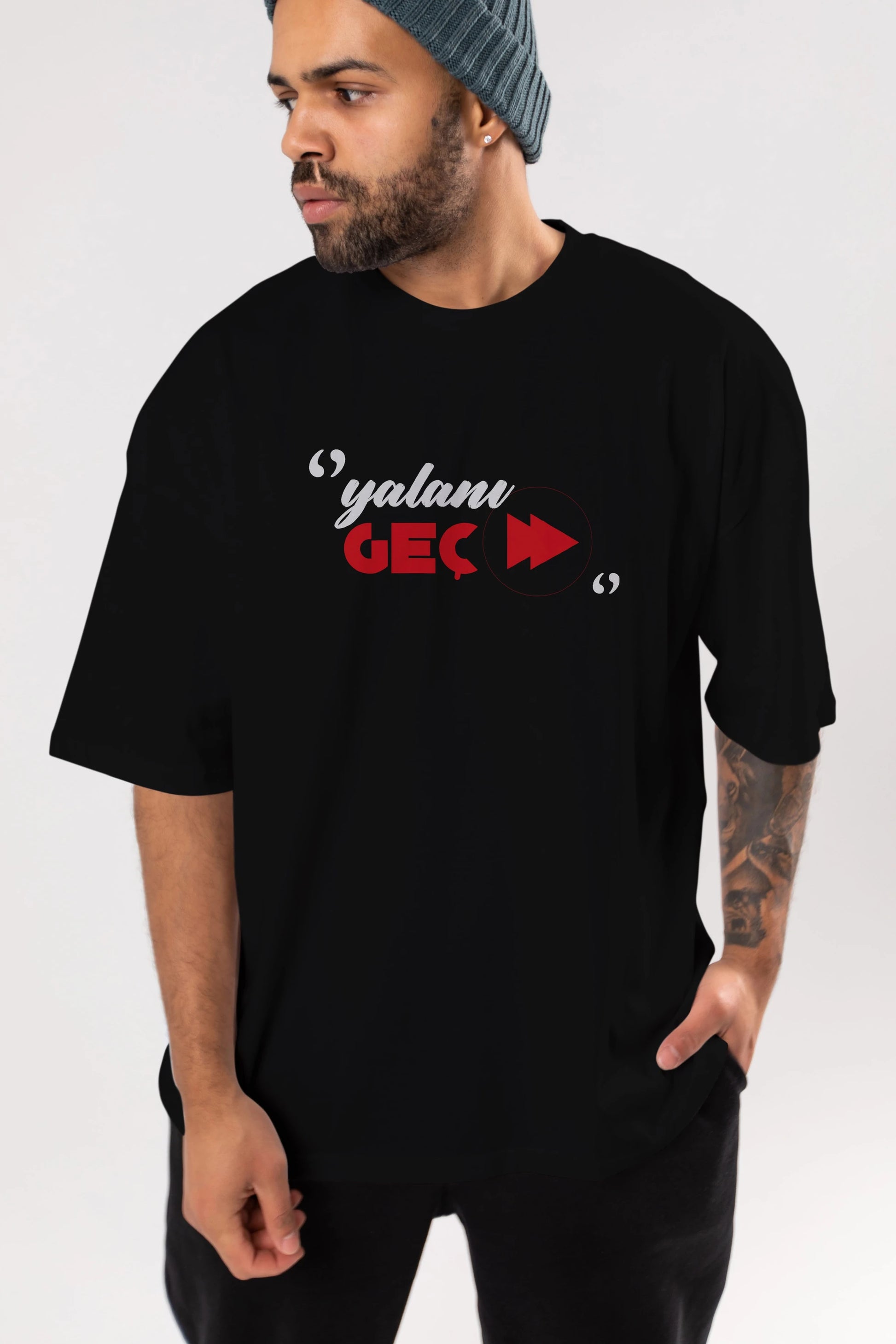 Yalanı Geç Ön Baskılı Oversize t-shirt %100 pamuk Erkek Kadın Unisex