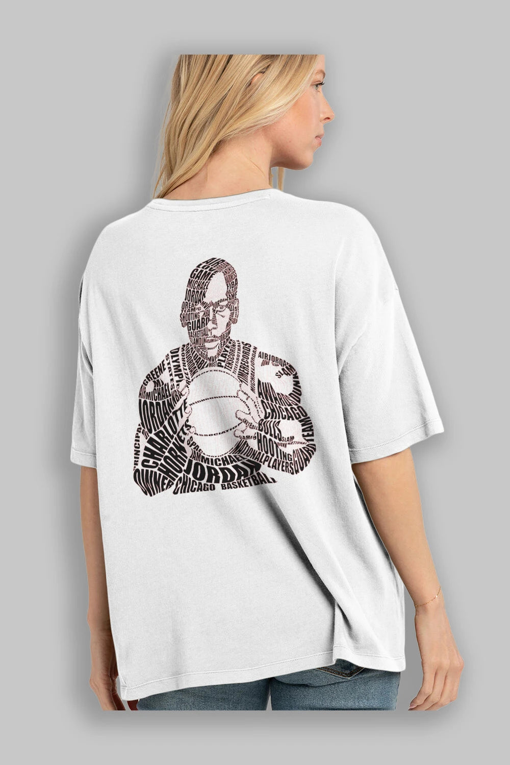 Michael Jordan Calligram Arka Baskılı Oversize t-shirt %100 pamuk Erkek Kadın Unisex