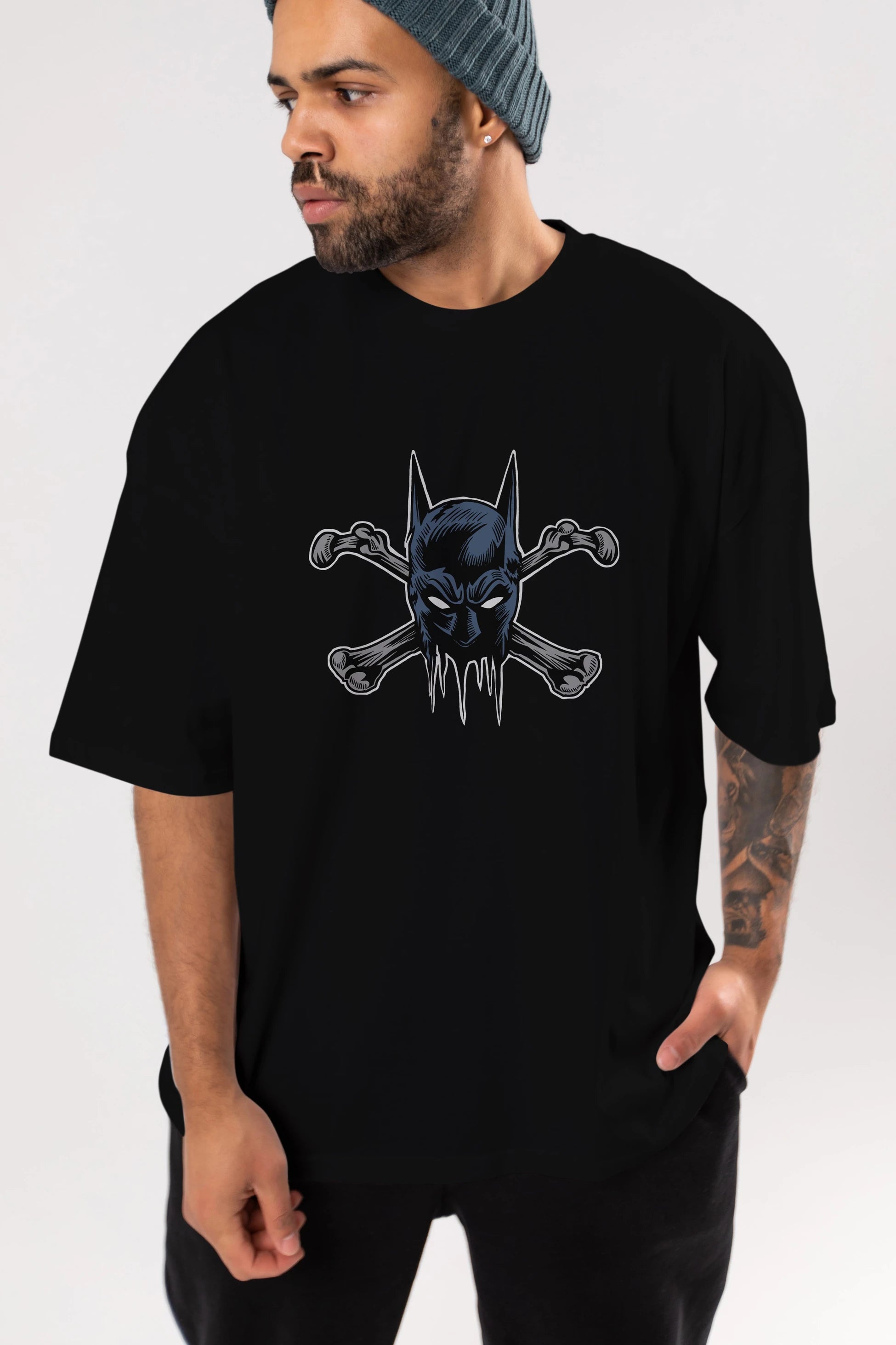 Batbones Ön Baskılı Oversize t-shirt Erkek Kadın Unisex %100 Pamuk tişort