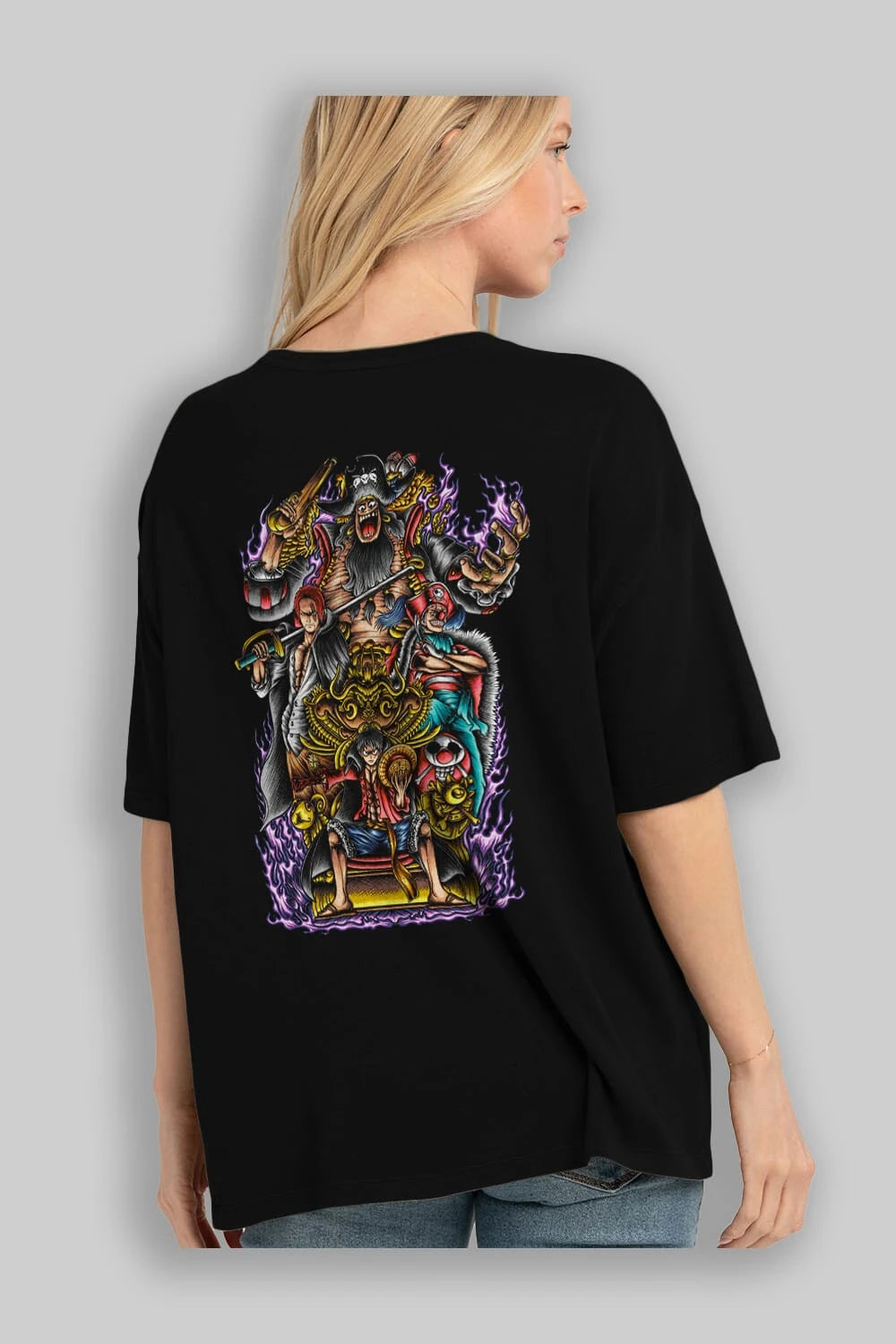 ONE PIECE (8) Anime Arka Baskılı Oversize t-shirt Erkek Kadın Unisex