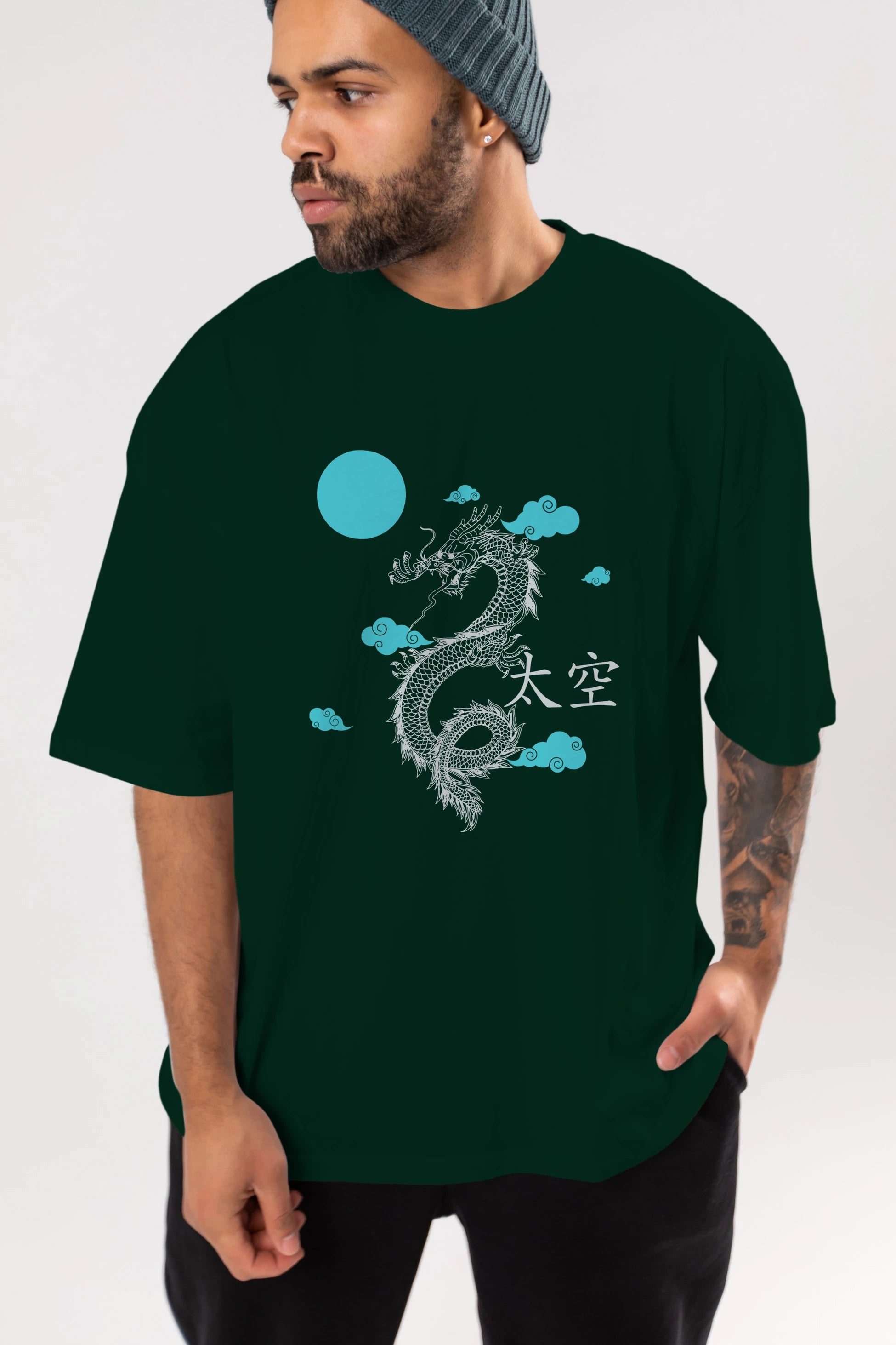 Chinese Dragon Ön Baskılı Oversize t-shirt Erkek Kadın Unisex
