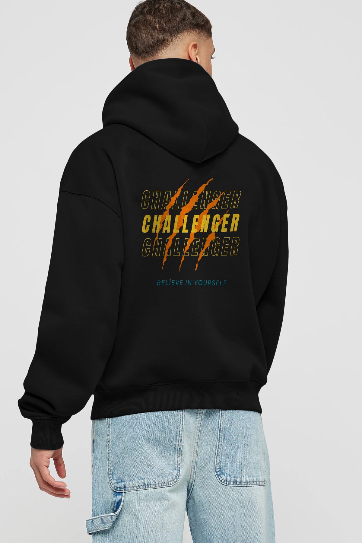 Challenger Yazılı Arka Baskılı Oversize Hoodie Kapüşonlu Sweatshirt Erkek Kadın Unisex