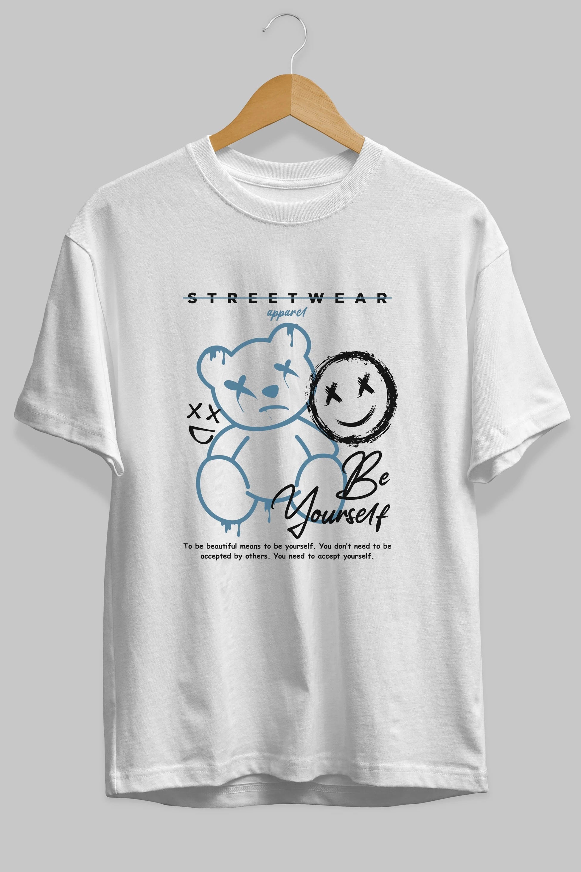 Be Yourself Bear Ön Baskılı Oversize t-shirt Erkek Kadın Unisex