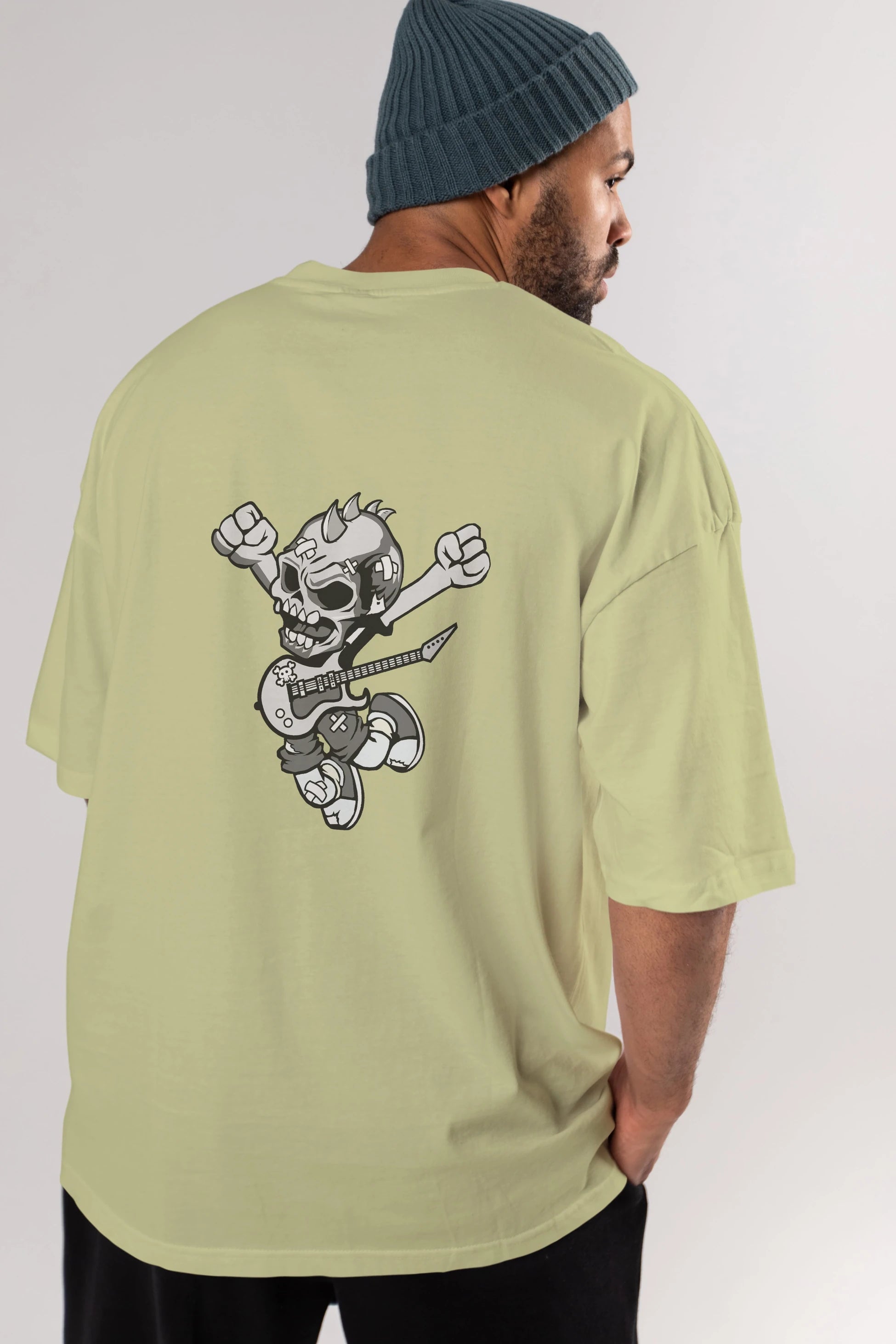 Punk Rocker Metal Guitar Arka Baskılı Oversize t-shirt Erkek Kadın Unisex %100 Pamuk tişort