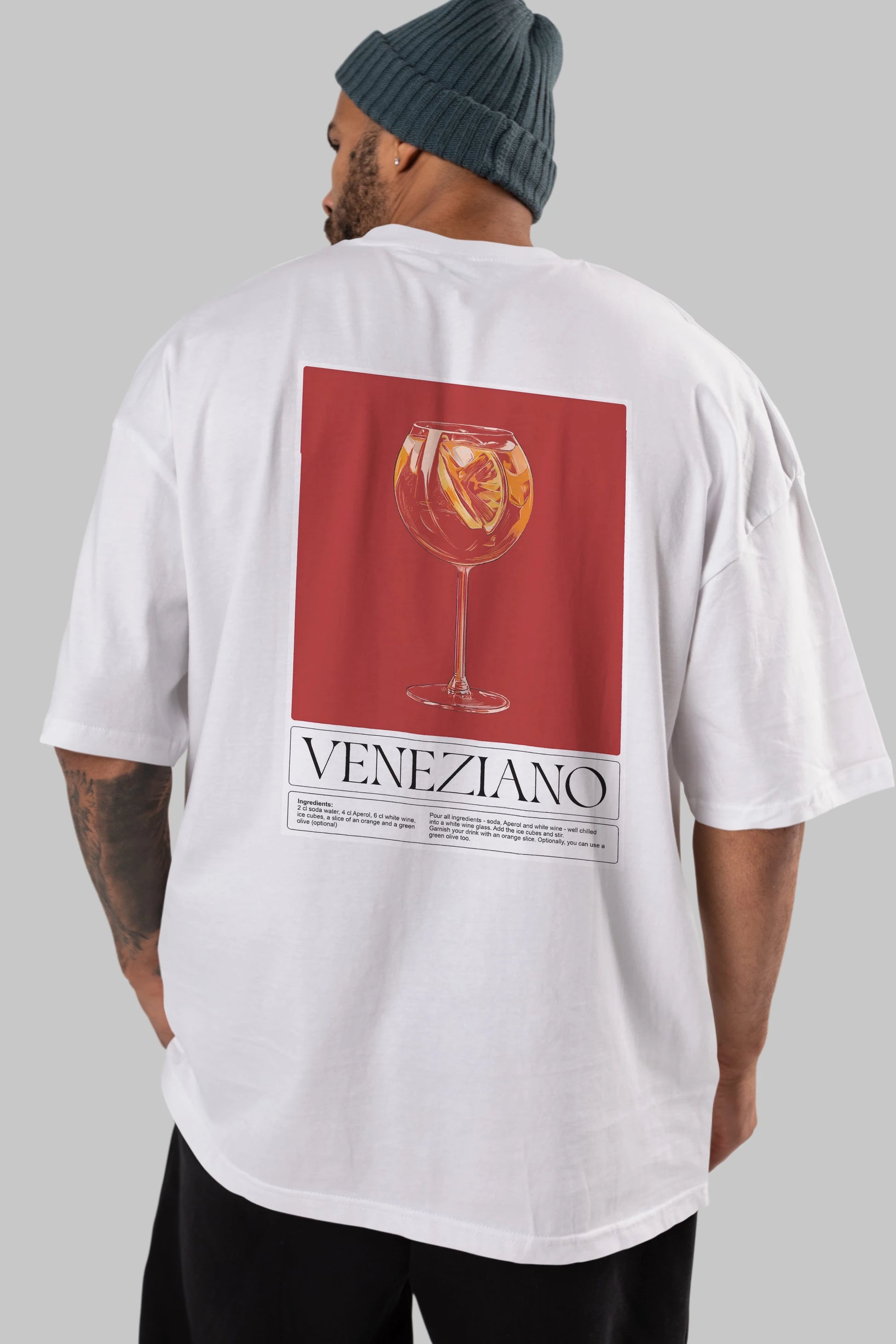 Veneziano Arka Baskılı Oversize t-shirt Erkek Kadın Unisex %100 Pamuk Bisiklet Yaka tişort