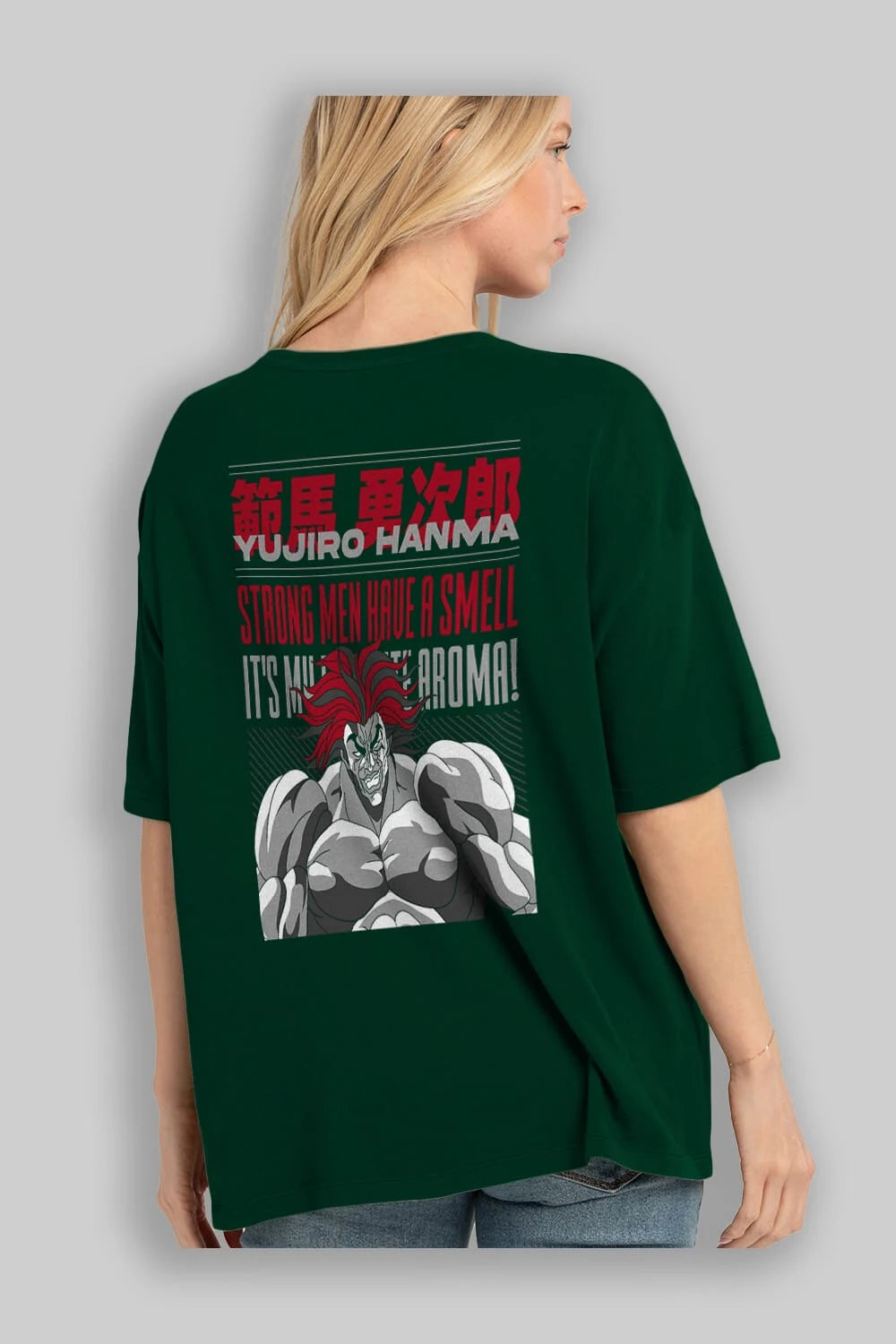 YUJIRO HANMA Anime Arka Baskılı Oversize t-shirt Erkek Kadın Unisex