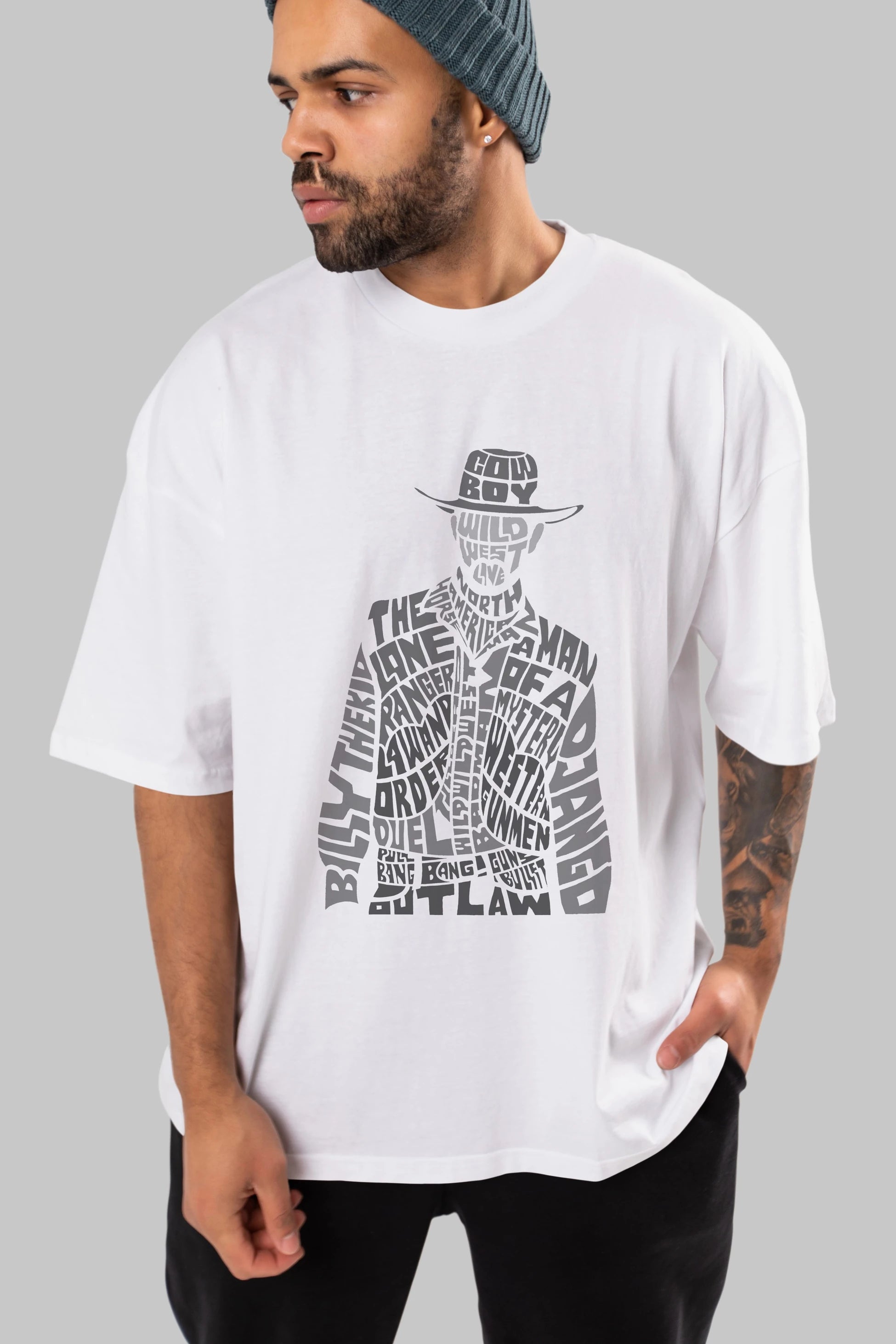 Cowboy Ön Baskılı Oversize t-shirt %100 pamuk Erkek Kadın Unisex